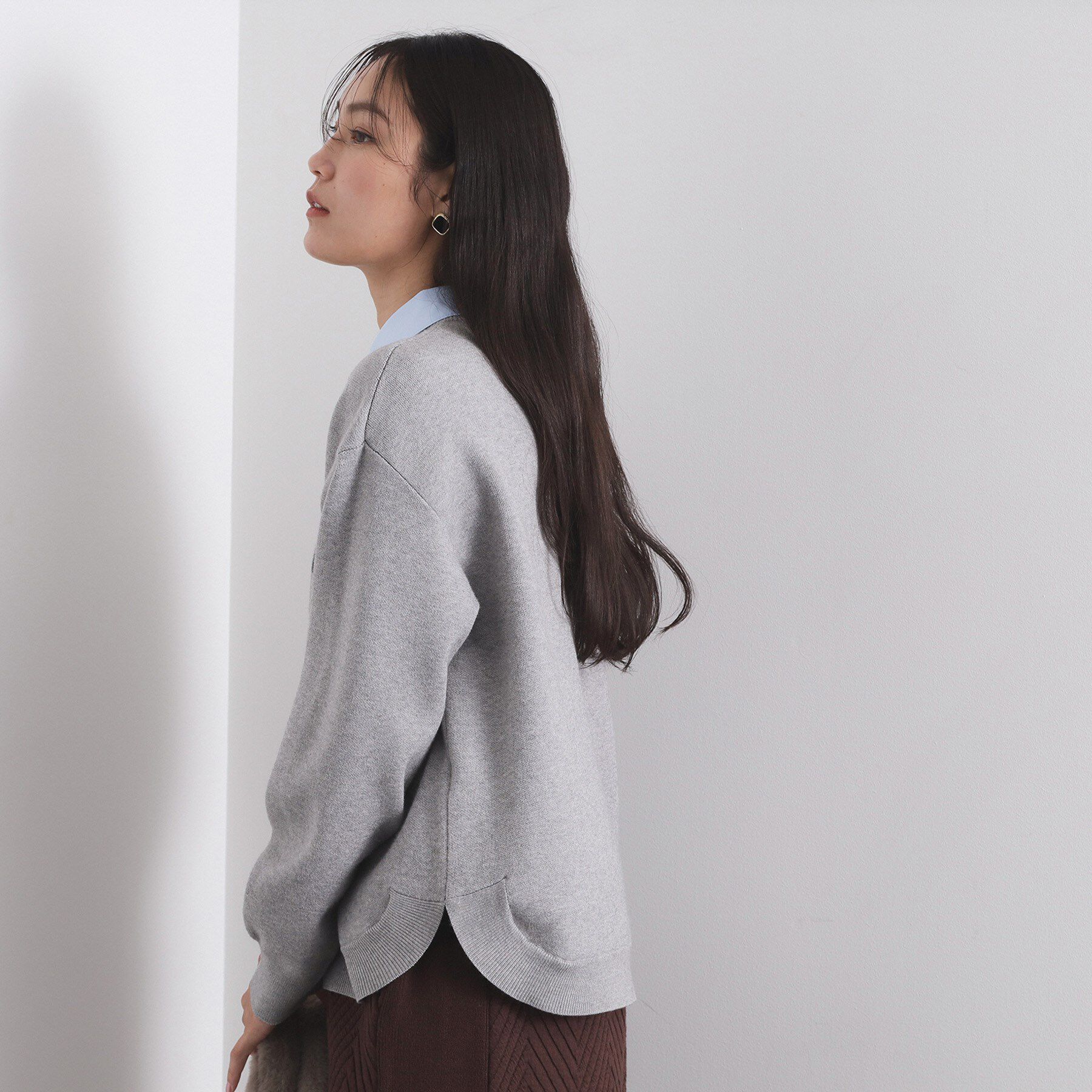 OPAQUE.CLIP「襟付きロゴジャカードニット【洗濯機OK】」|ニット・セーター|