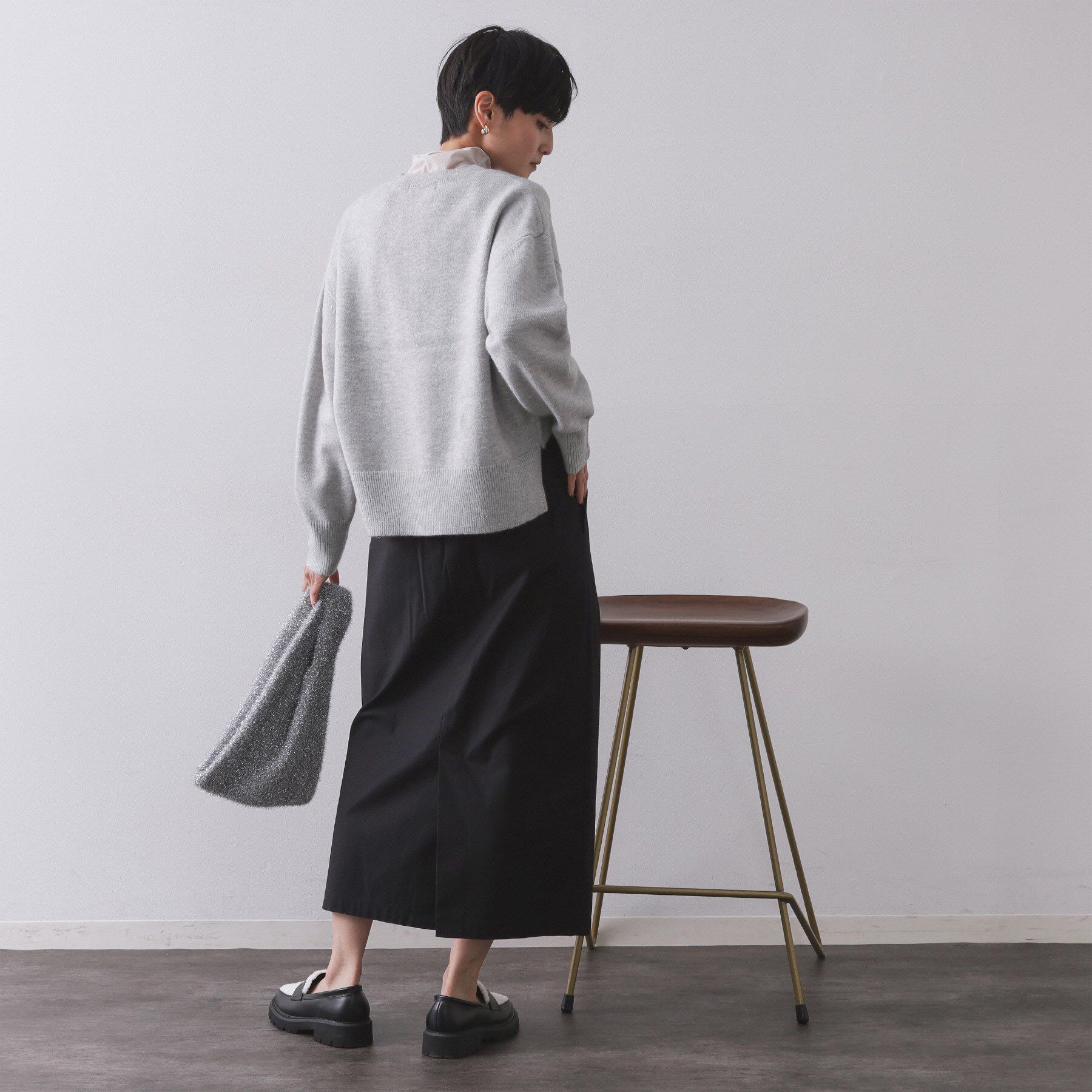 OPAQUE.CLIP「きらきらクルーミドルゲージニット【洗濯機OK】」|ニット・セーター|