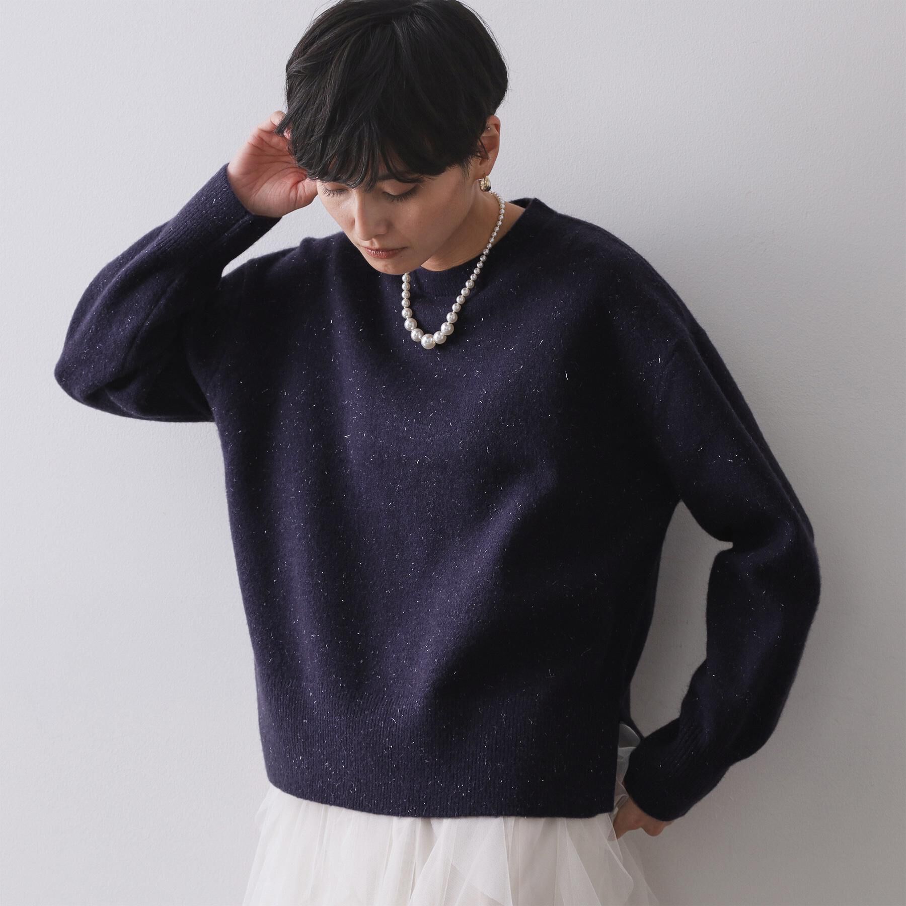 OPAQUE.CLIP「きらきらクルーミドルゲージニット【洗濯機OK】」|ニット・セーター|