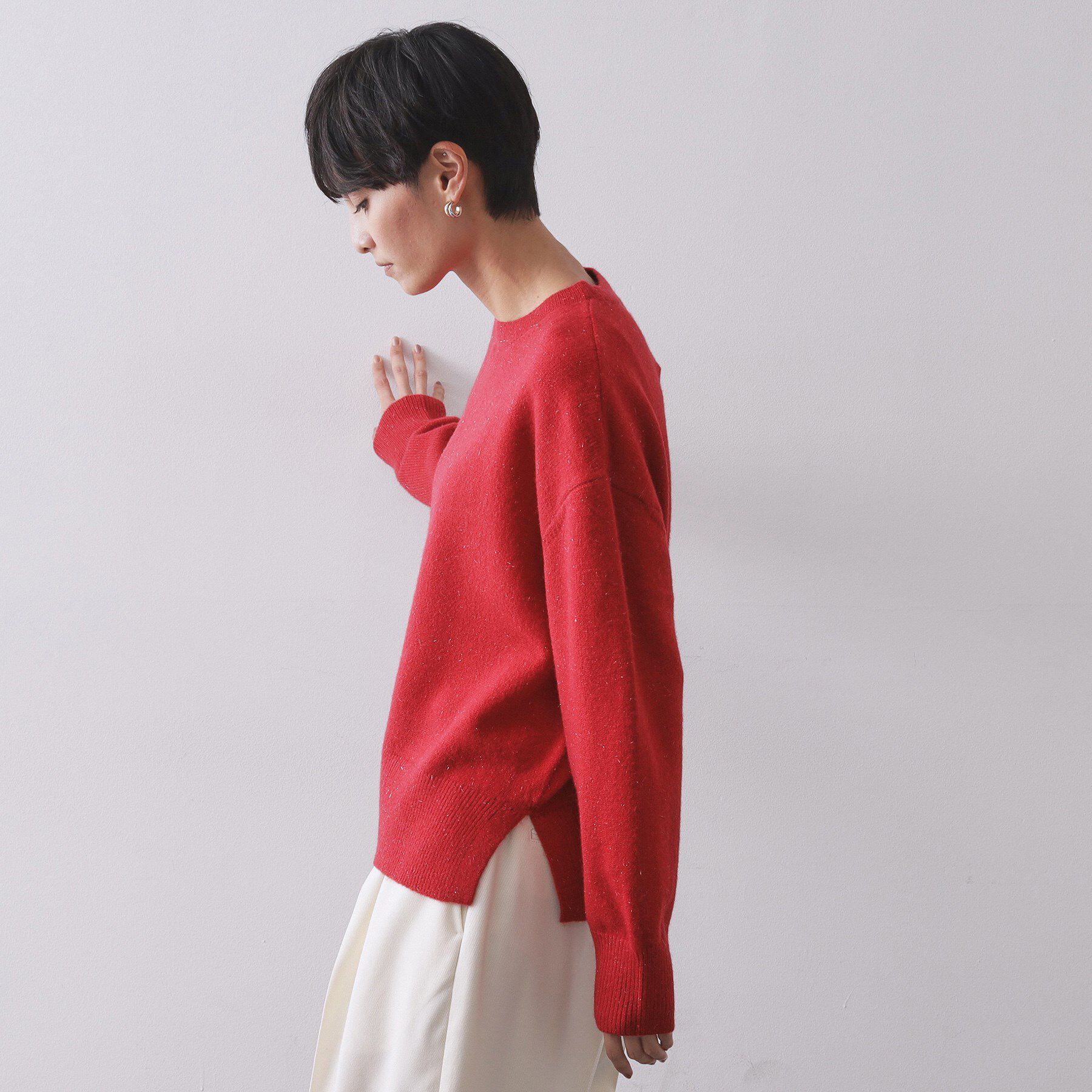 OPAQUE.CLIP「きらきらクルーミドルゲージニット【洗濯機OK】」|ニット・セーター|