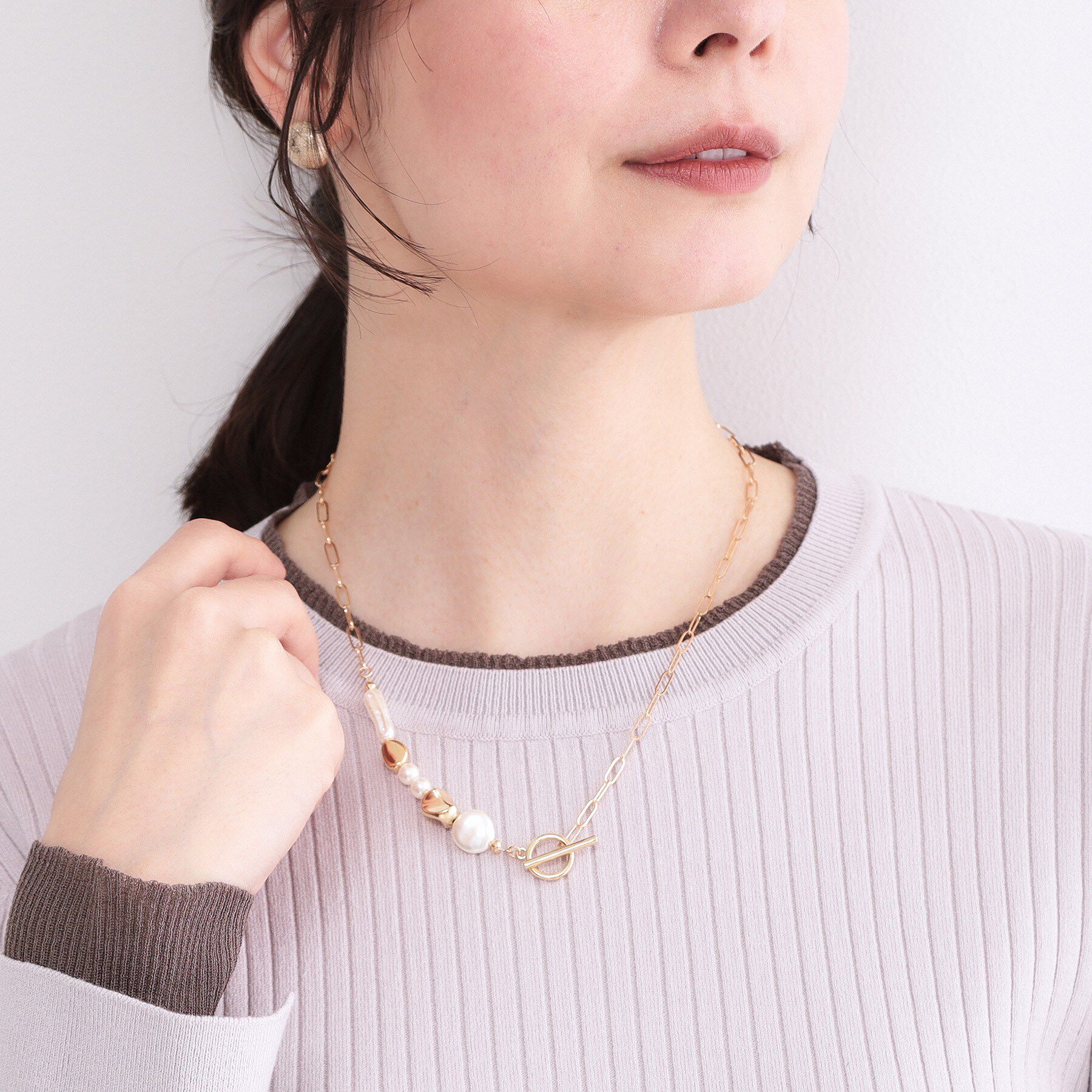 OPAQUE.CLIP「パール調ビーズ&times;メタル チェーンネックレス」|ネックレス|