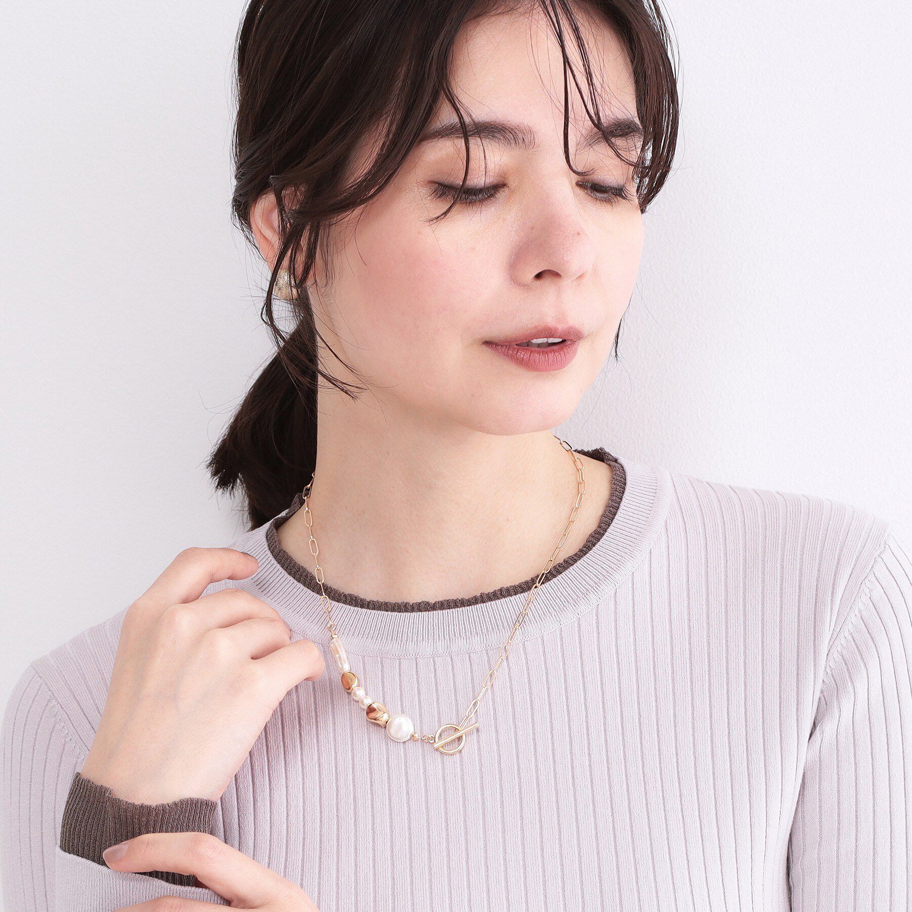 OPAQUE.CLIP「パール調ビーズ&times;メタル チェーンネックレス」|ネックレス|