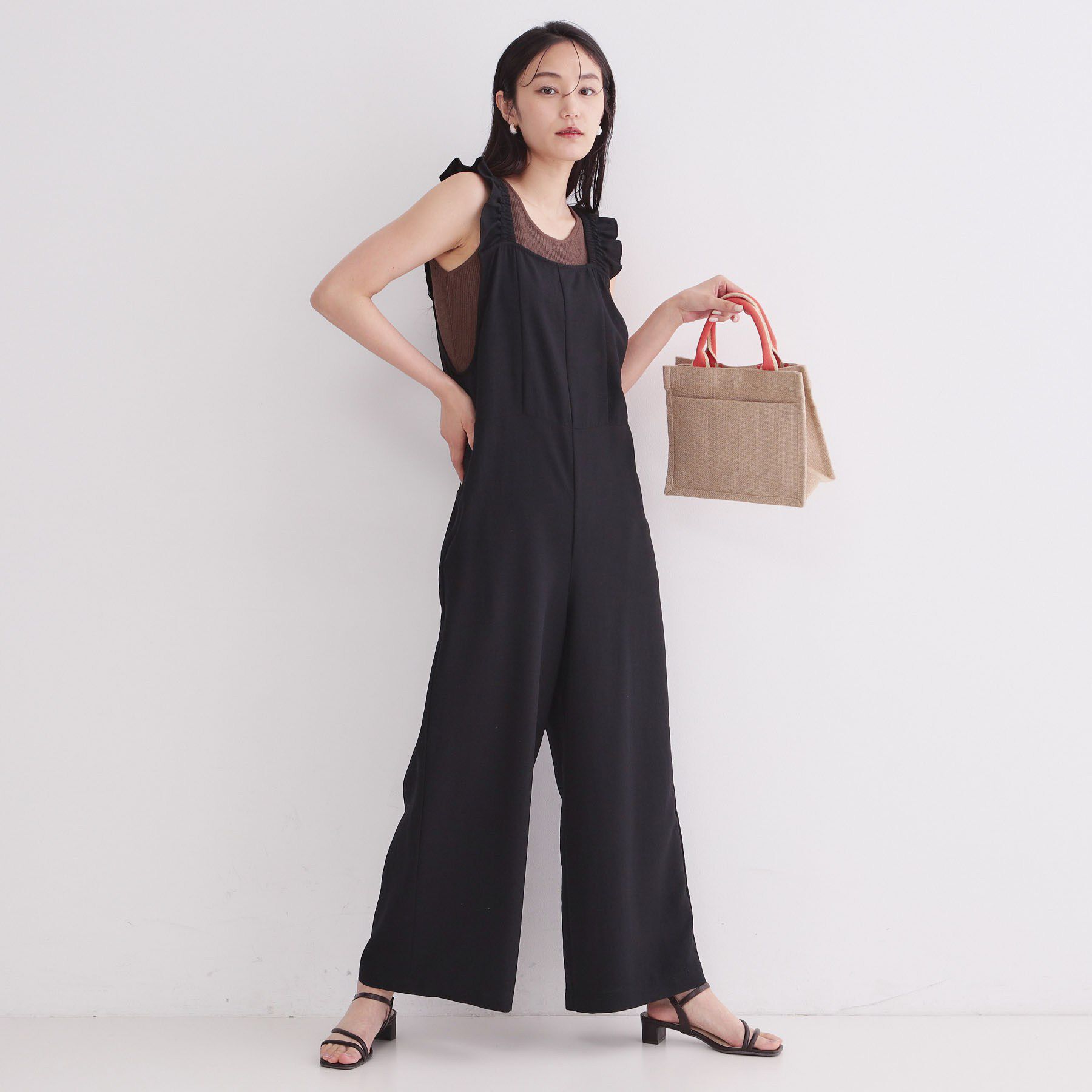 OPAQUE.CLIP「フリルショルダーサロペット【洗濯機OK】」|オールインワン|