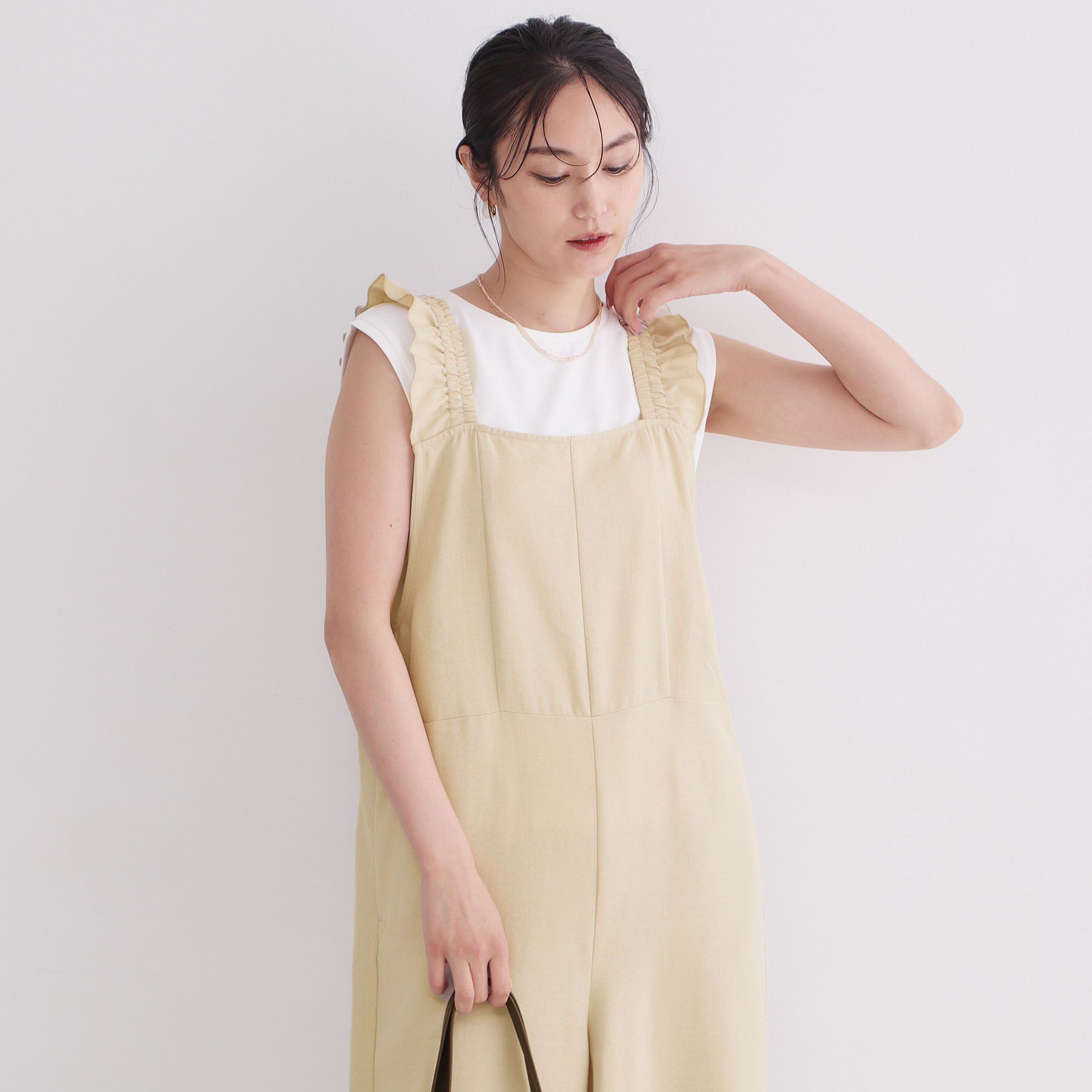 OPAQUE.CLIP「フリルショルダーサロペット【洗濯機OK】」|オールインワン|