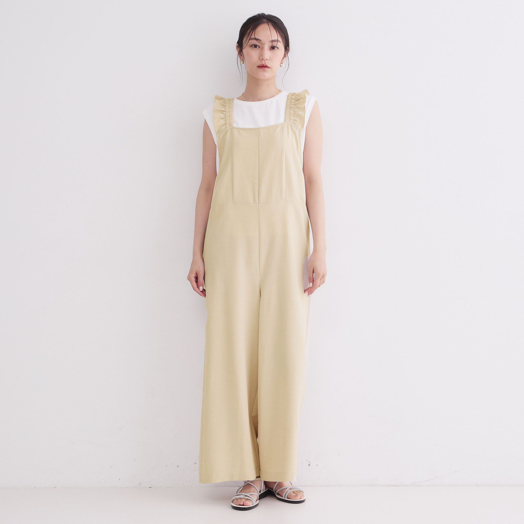 OPAQUE.CLIP「フリルショルダーサロペット【洗濯機OK】」|オールインワン|