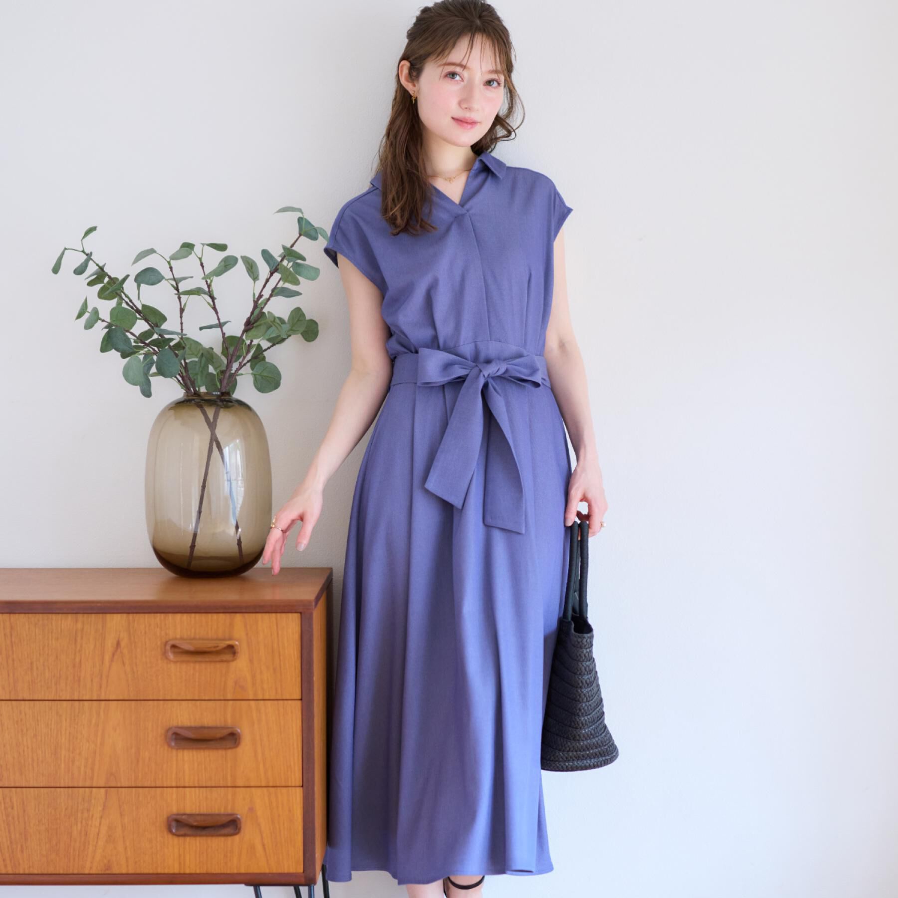 Couture broach「【美シルエット・通勤】シャンブレーシャツワンピース」|ワンピース|ブルー(091)