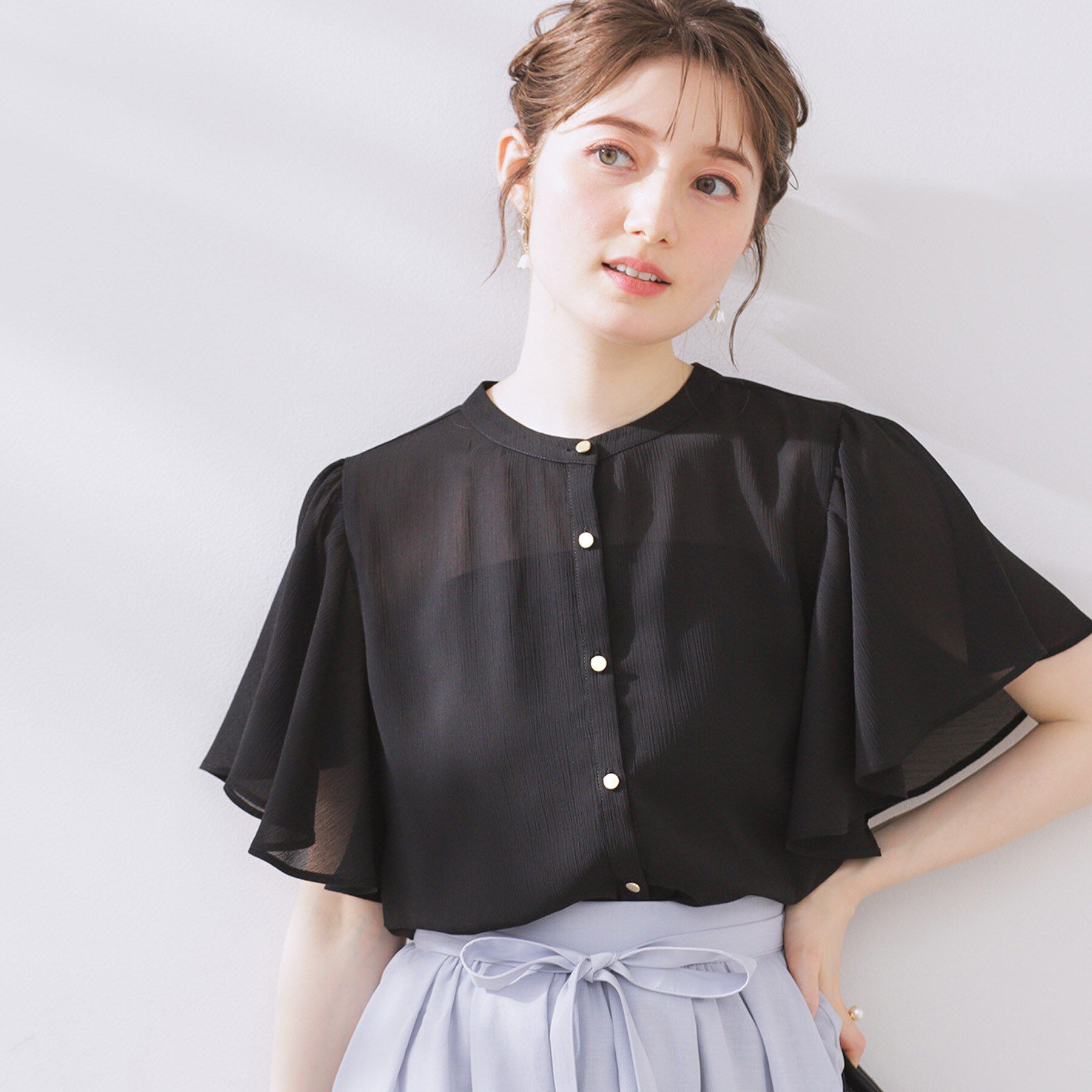 Couture broach「【キレイめ・通勤】前後2WAY楊柳フレアー袖ブラウス」|シャツ・ブラウス|