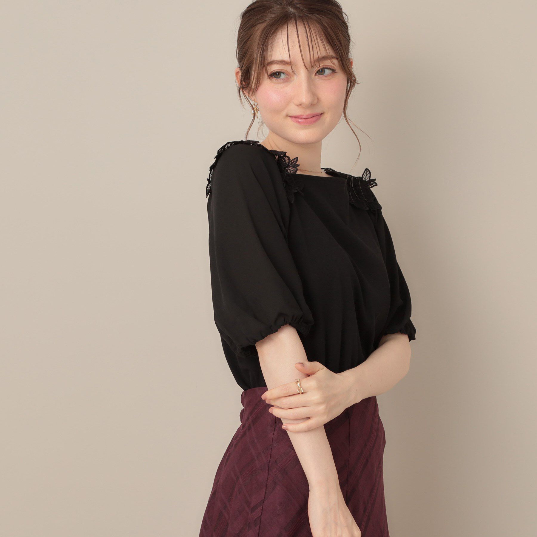 Couture broach「【マシンウォッシャブル・UVケア・接触冷感】ラグランレースドッキングカットソー」|Tシャツ・カットソー|