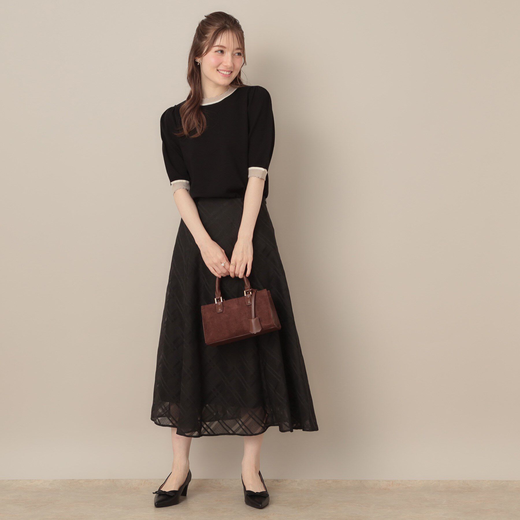 Couture broach「【美シルエット・通勤】シアーチェックオーガンジースカート」|スカート|