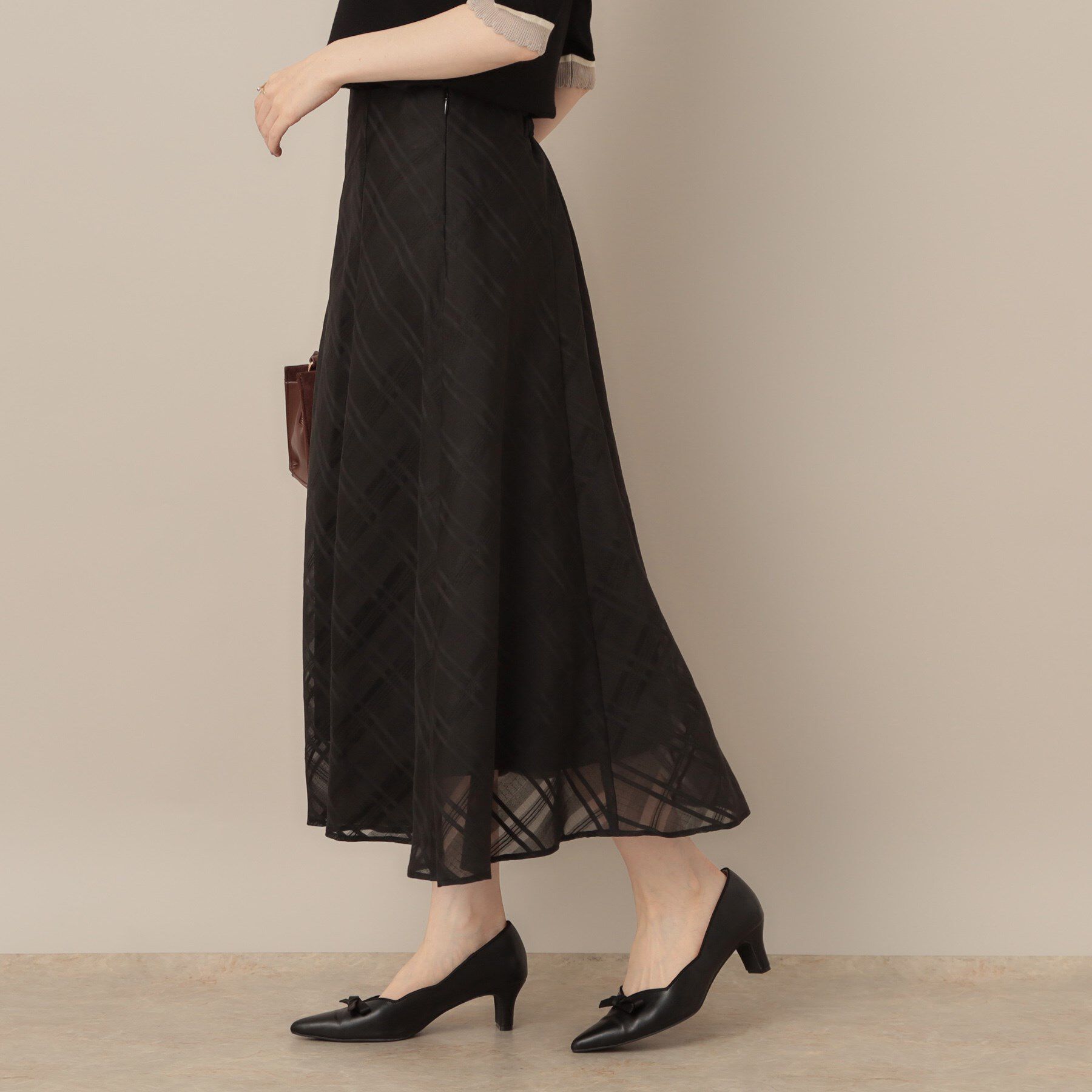 Couture broach「【美シルエット・通勤】シアーチェックオーガンジースカート」|スカート|