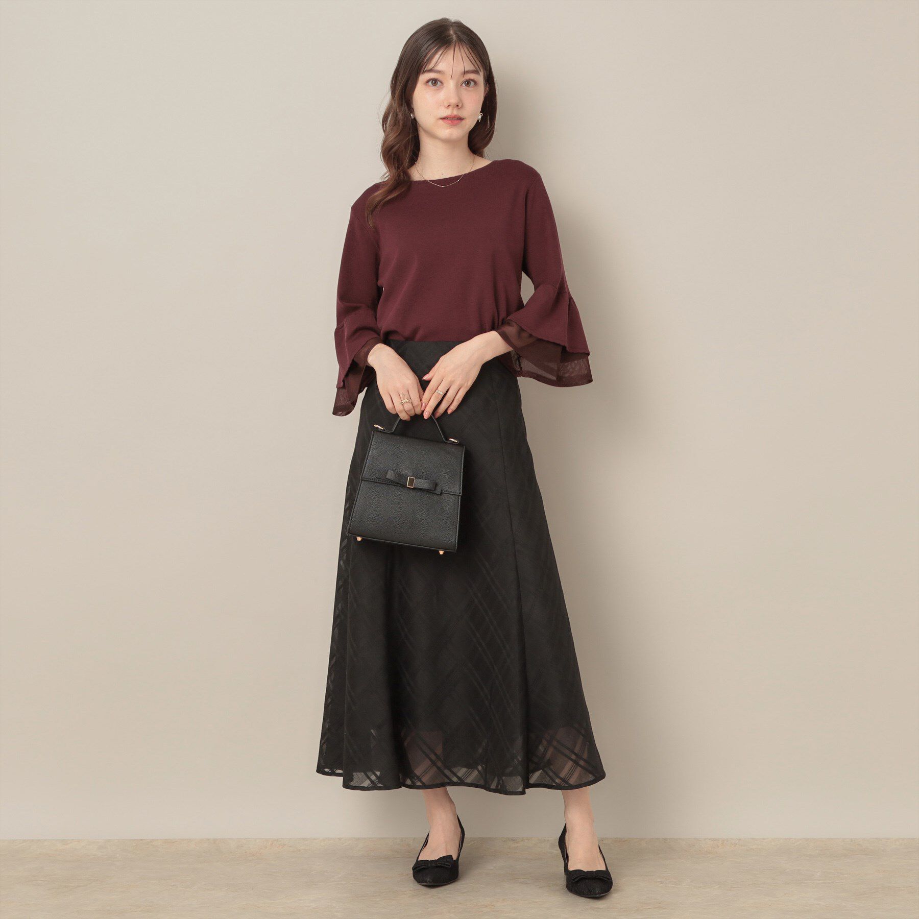 Couture broach「【フェミニン・着映え・通勤】シアーフレアー袖ニットトップス」|ニット・セーター|