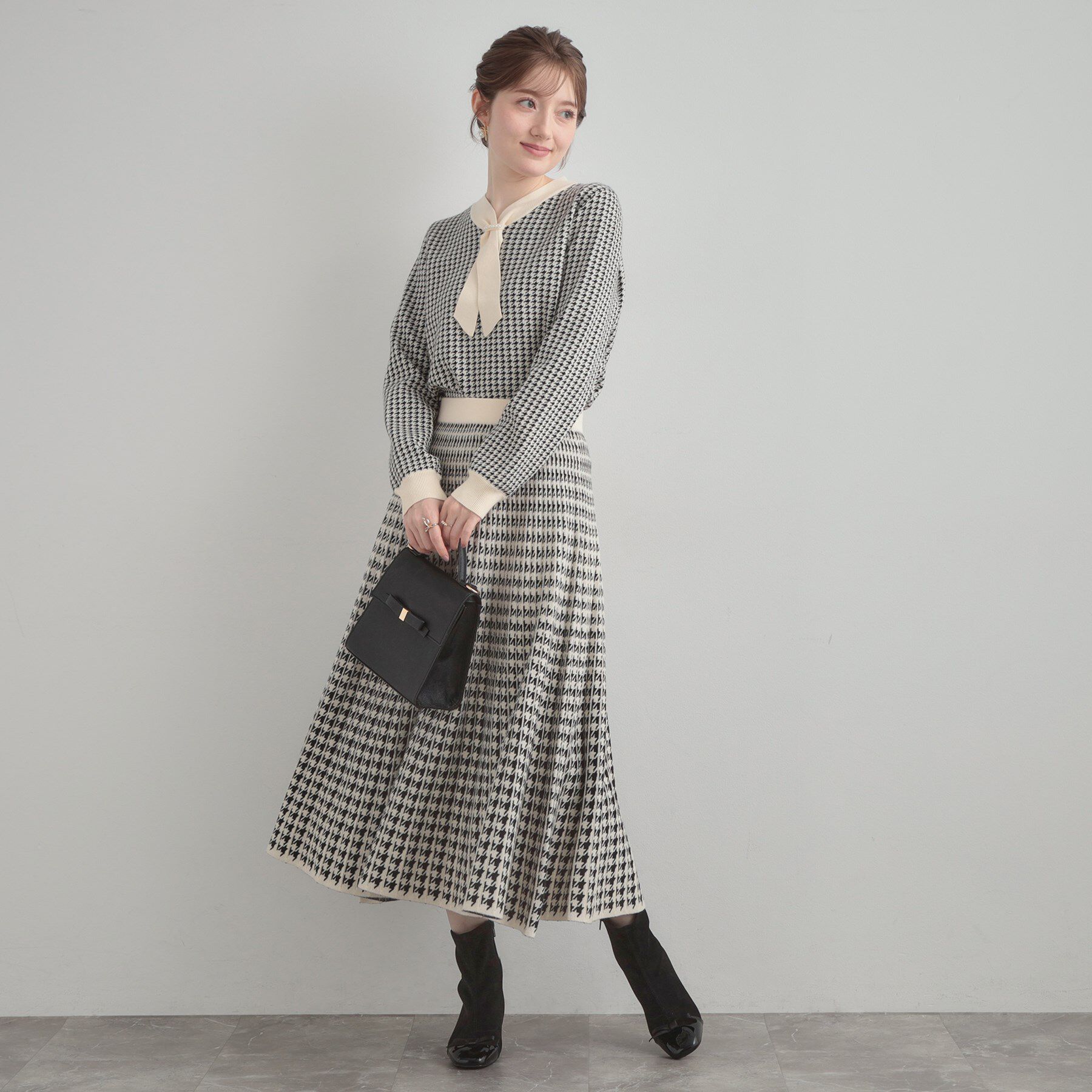 Couture broach「【クラシカル・大人レディ】千鳥ジャカードパール調タイニットトップス」|ニット・セーター|