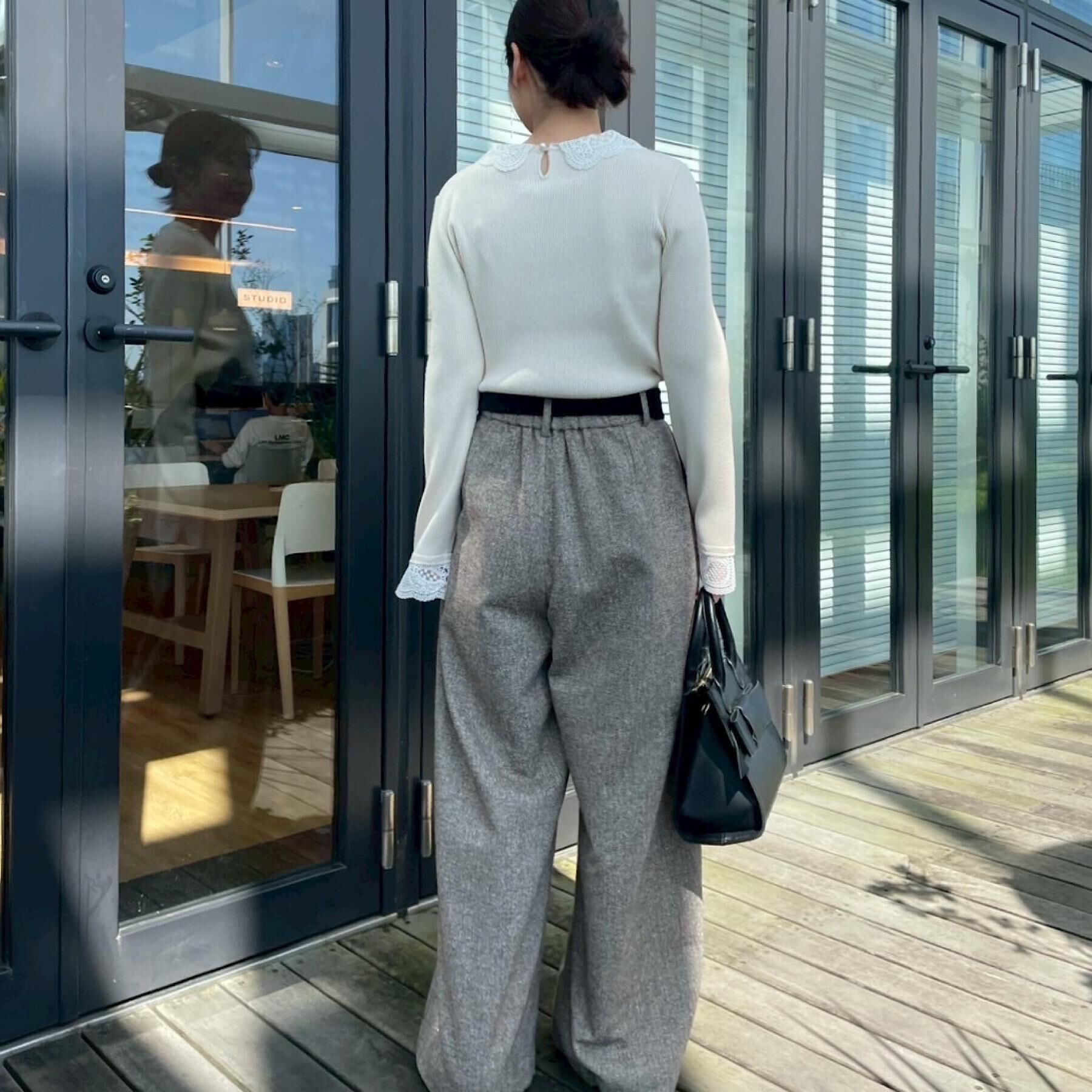 Couture broach「【着映え・フェミニン・通勤】レース衿カフス付きリブニット」|ニット・セーター|