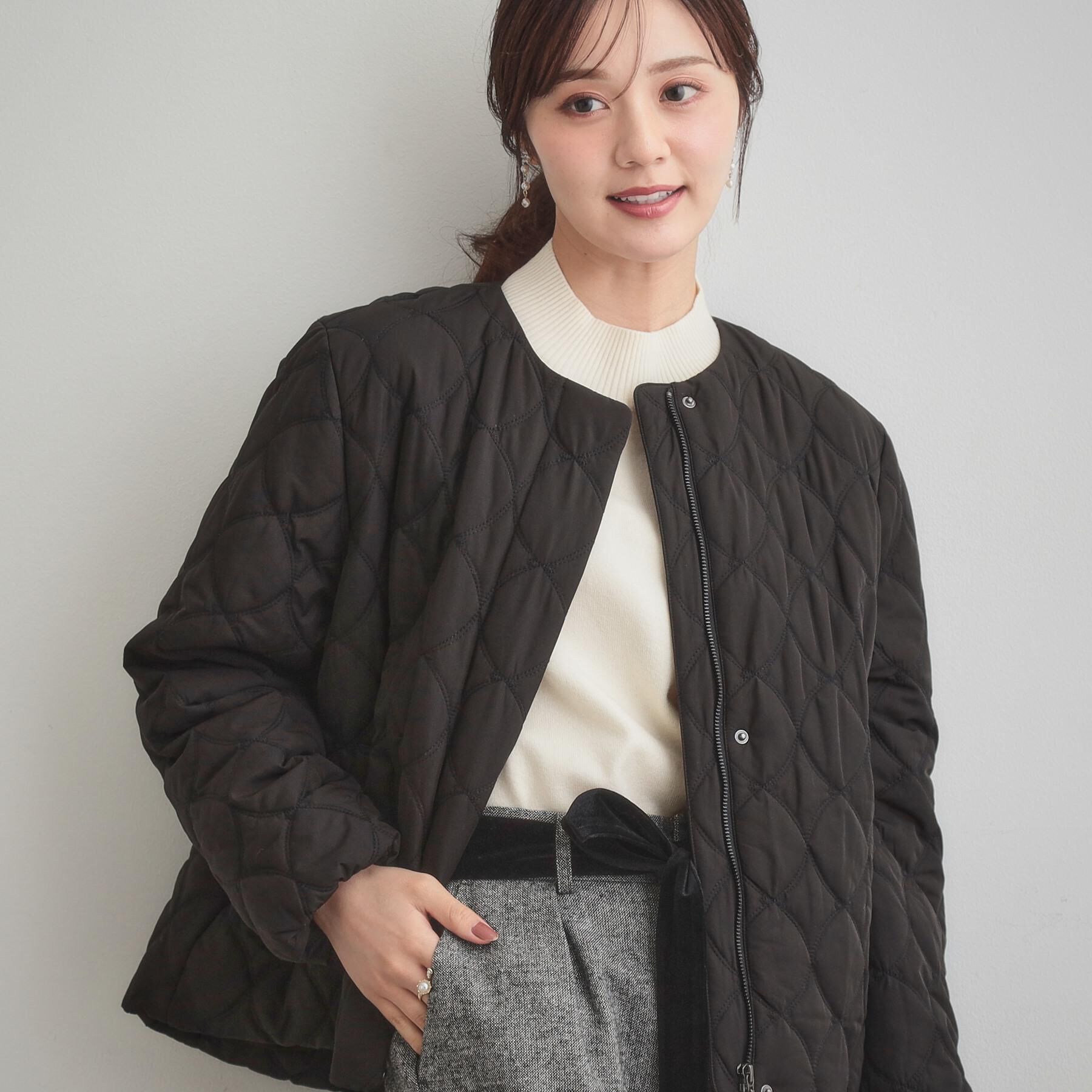 Couture broach「【撥水・大人可愛い】リボンキルティングジャケット」|ブルゾン・スタジャン|