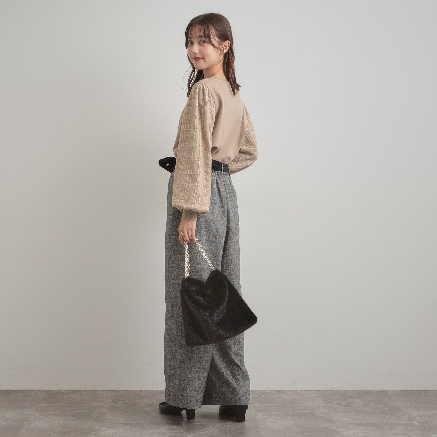 Couture broach「【フェミニン・着映え】袖チェックチュール ドッキングニット」|ニット・セーター|