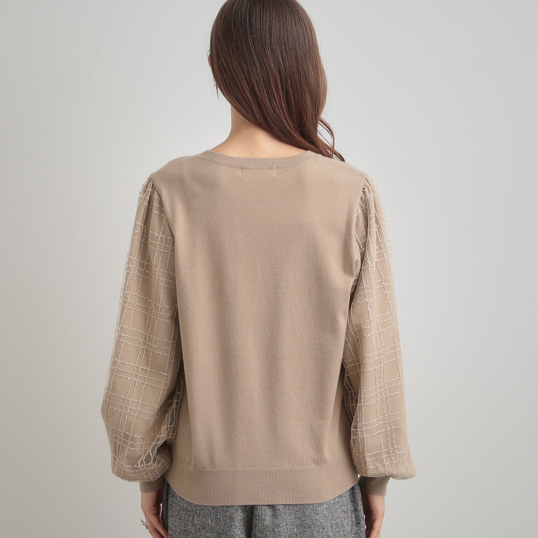 Couture broach「【フェミニン・着映え】袖チェックチュール ドッキングニット」|ニット・セーター|