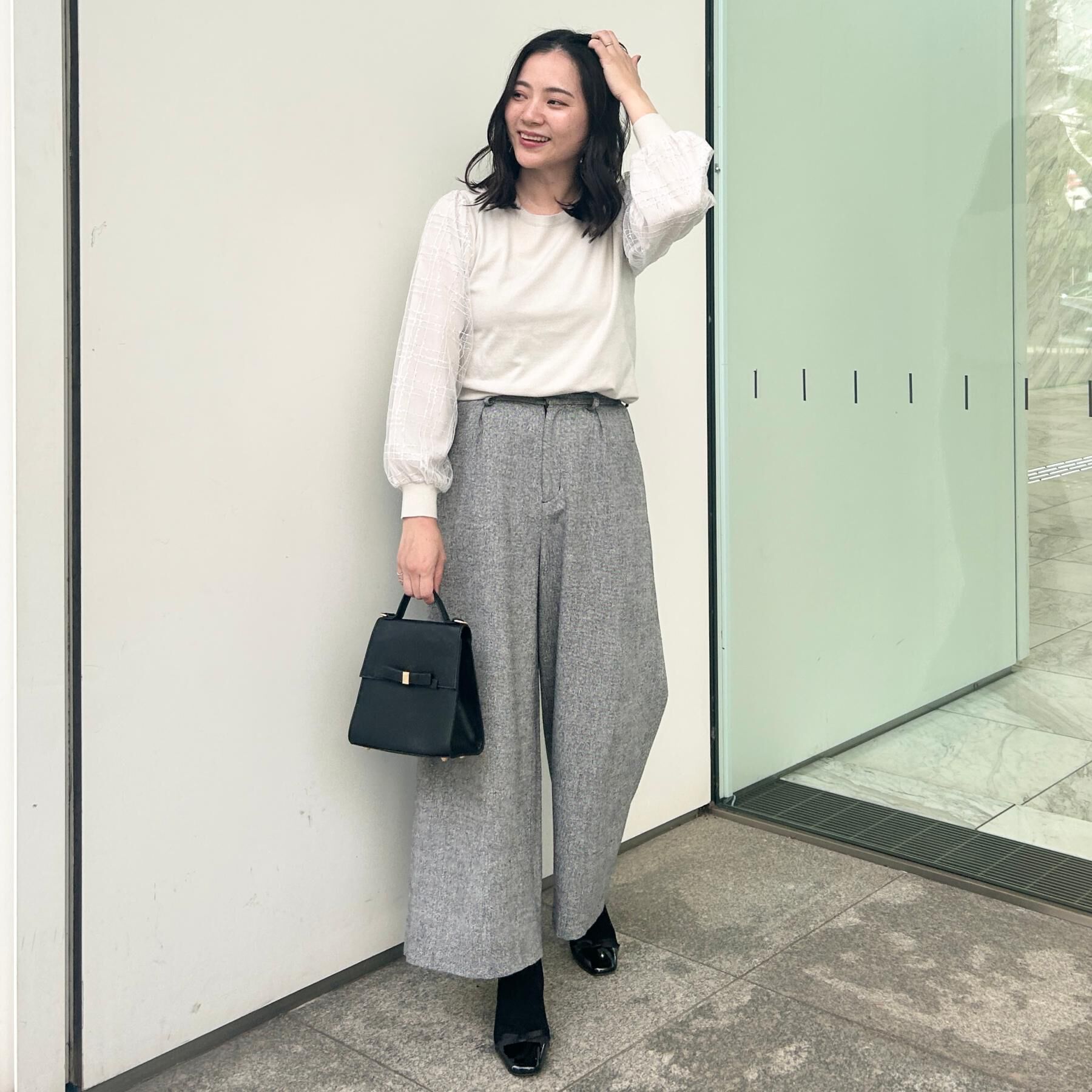 Couture broach「【フェミニン・着映え】袖チェックチュール ドッキングニット」|ニット・セーター|