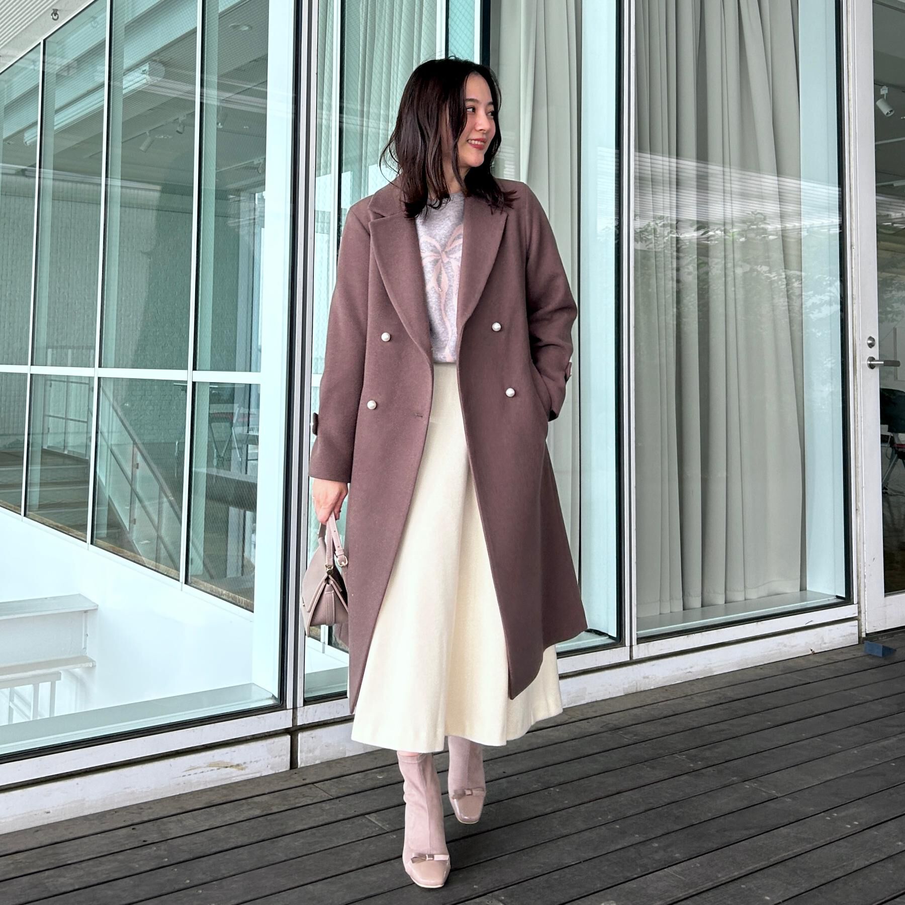 Couture broach「【通勤/金ボタン】フェイクウール ポンチスカート」|スカート|