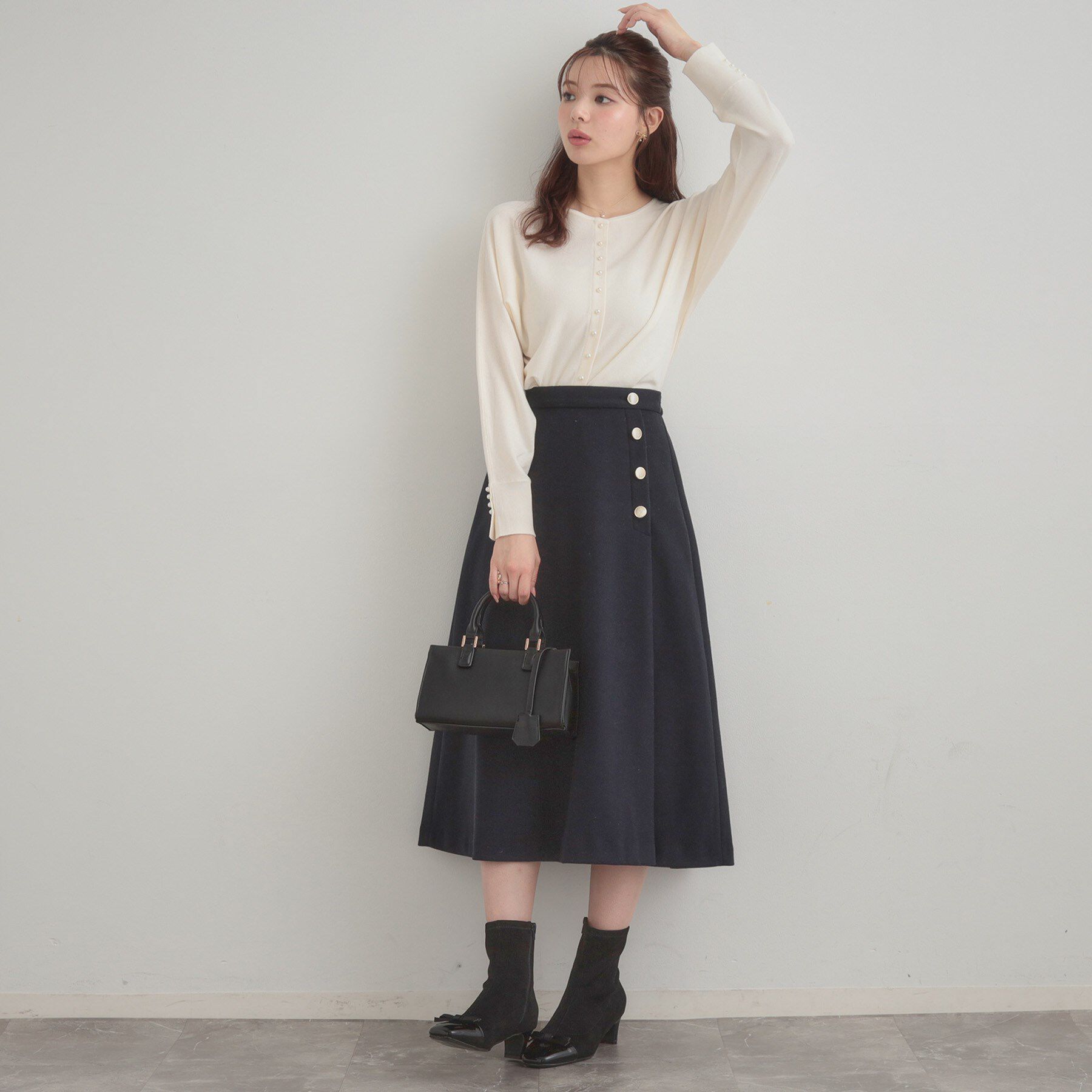Couture broach「【通勤/金ボタン】フェイクウール ポンチスカート」|スカート|