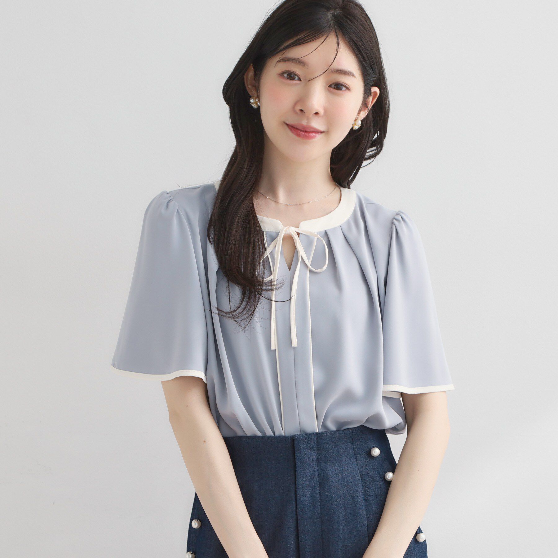 Couture broach「【洗濯機可】配色パイピング ブラウス」|シャツ・ブラウス|