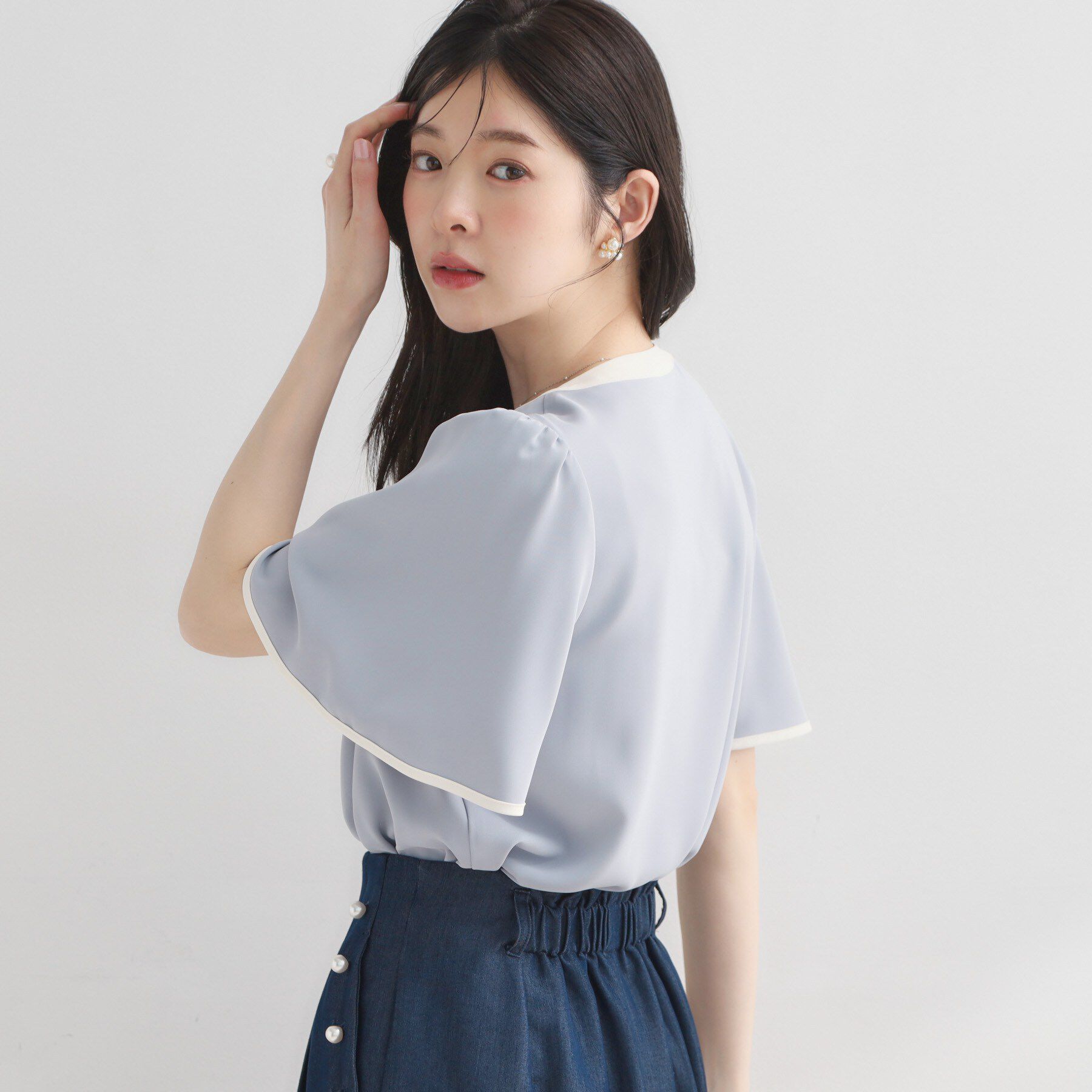 Couture broach「【洗濯機可】配色パイピング ブラウス」|シャツ・ブラウス|