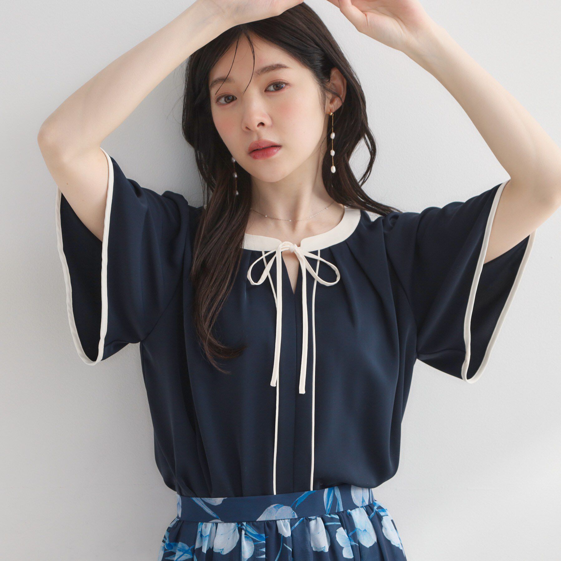 Couture broach「【洗濯機可】配色パイピング ブラウス」|シャツ・ブラウス|