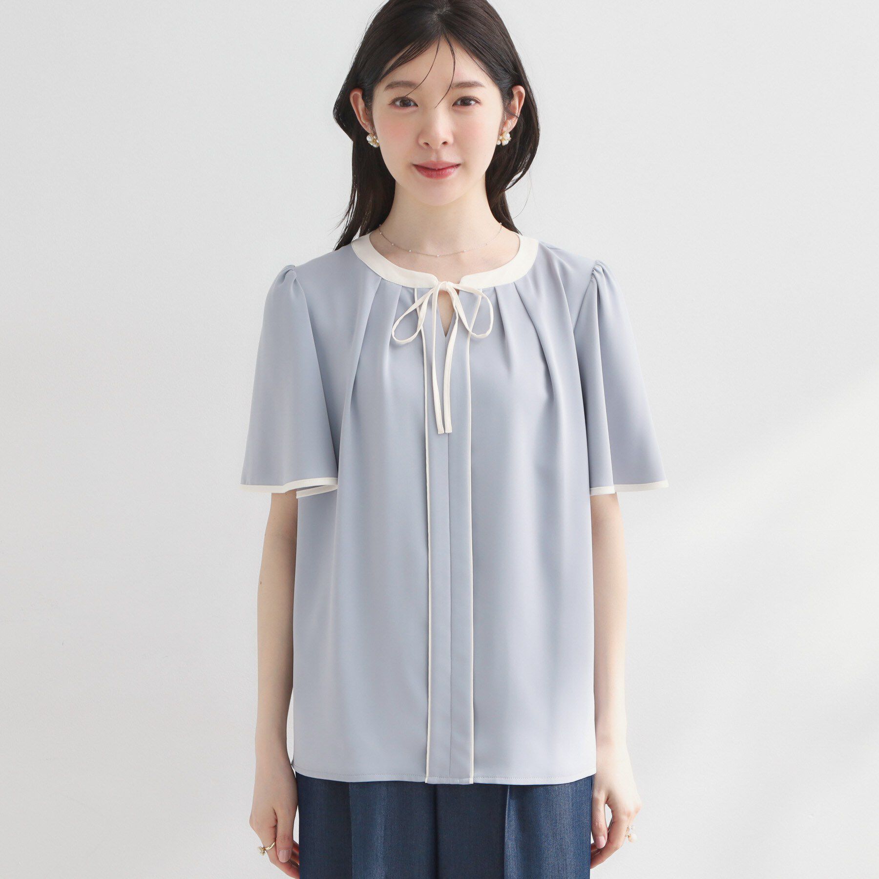 Couture broach「【洗濯機可】配色パイピング ブラウス」|シャツ・ブラウス|