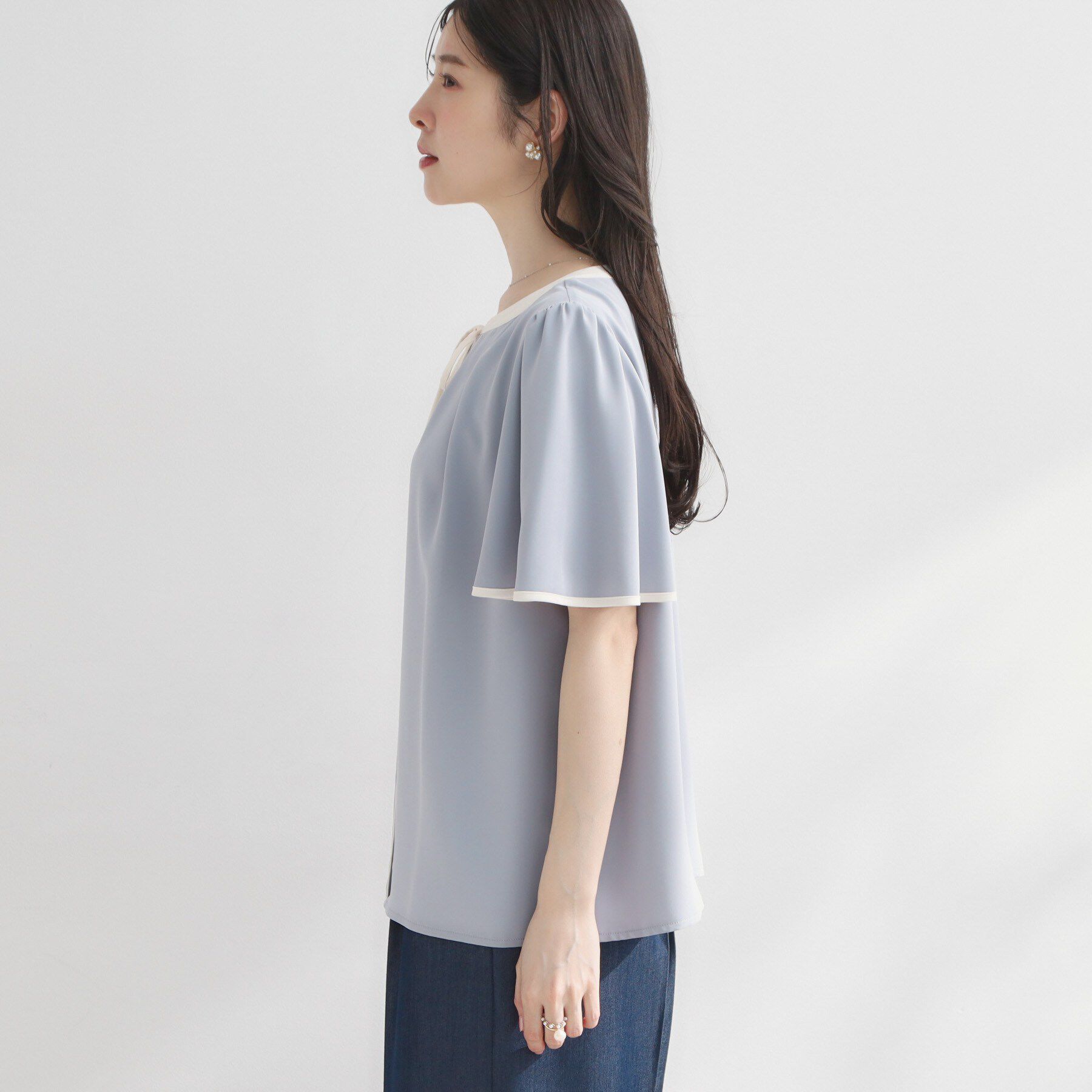 Couture broach「【洗濯機可】配色パイピング ブラウス」|シャツ・ブラウス|