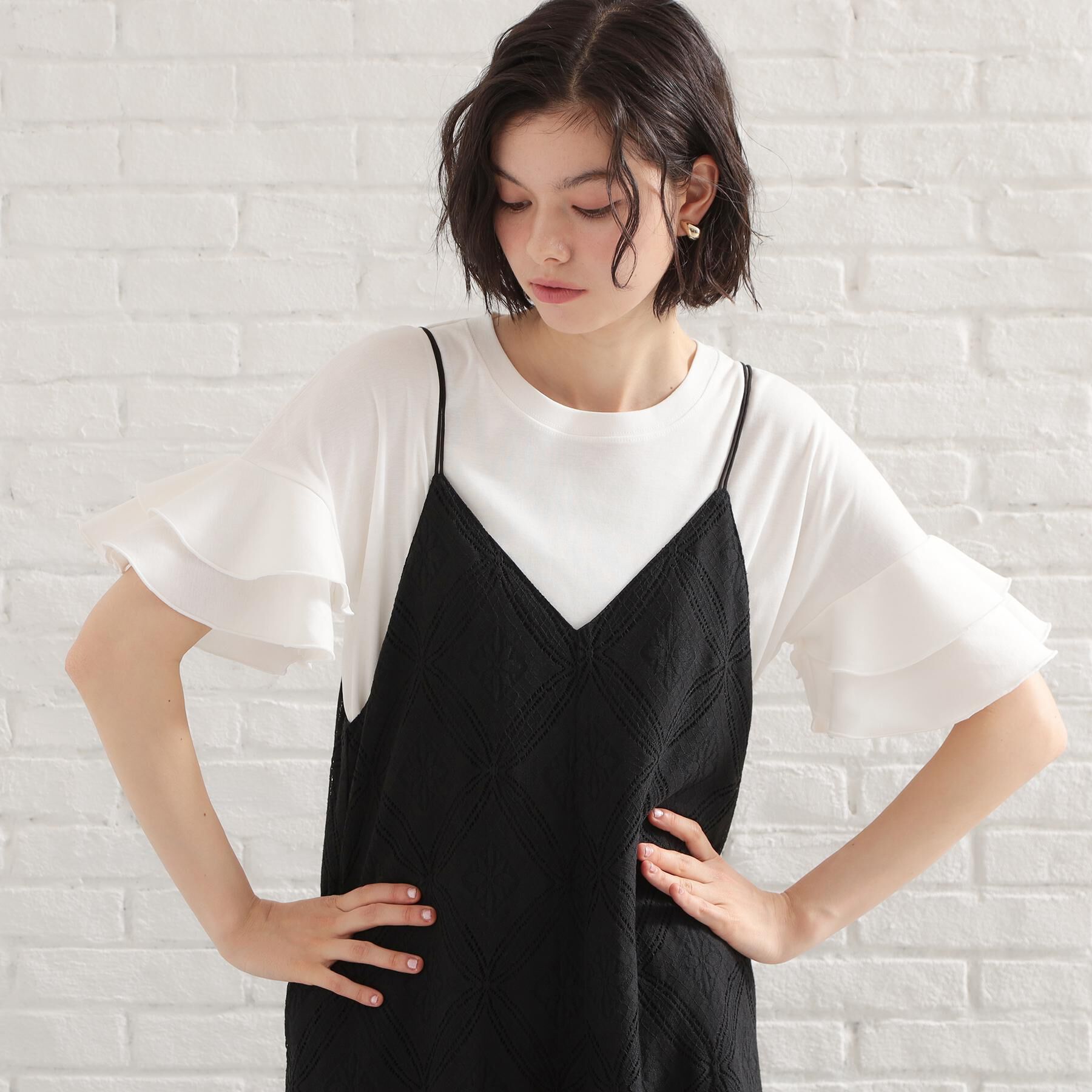 THE SHOP TK「【汗染み防止】袖フリルTシャツ【UVカット/洗濯機OK】」|Tシャツ・カットソー|