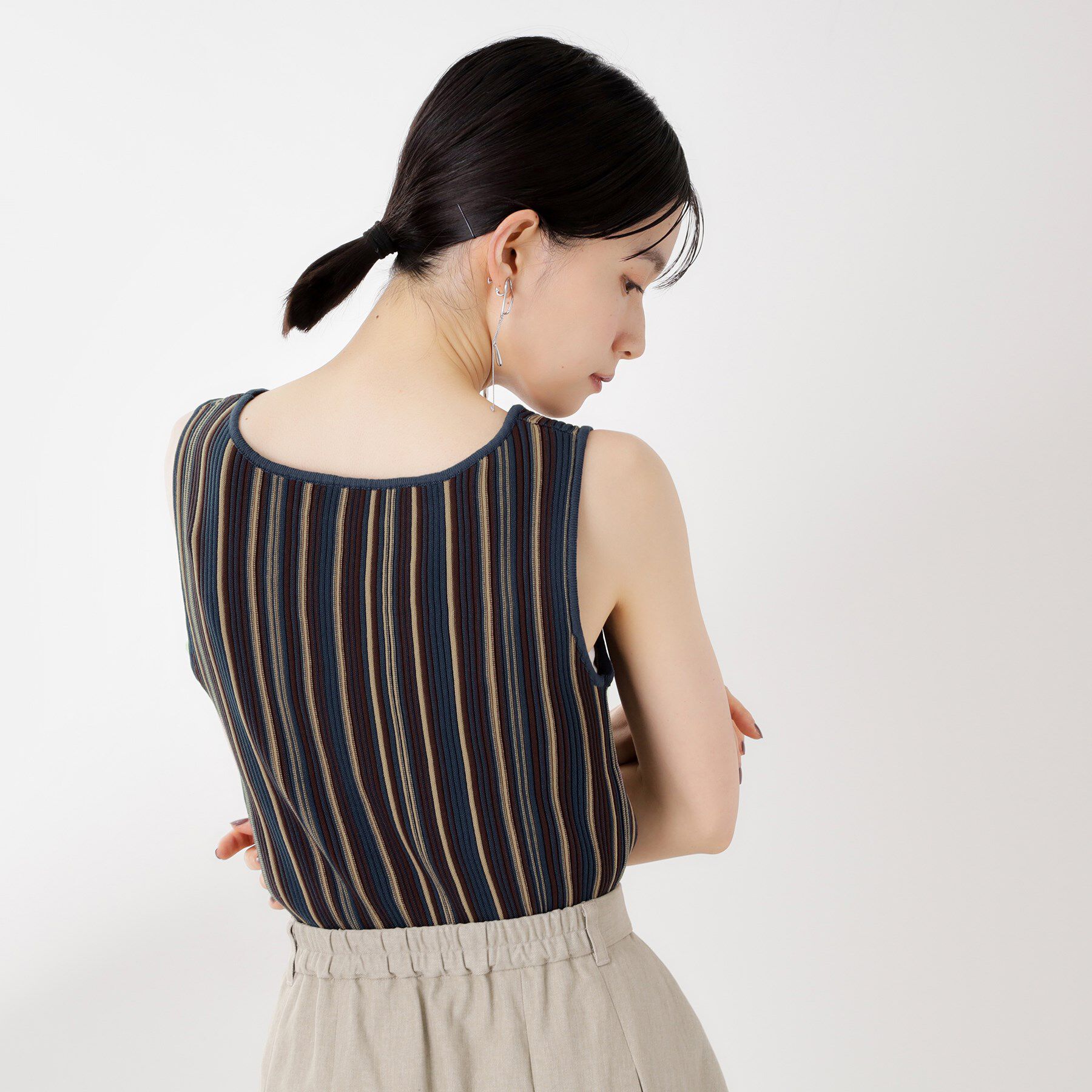 THE SHOP TK「【前後2WAY】ストライプ柄ニットタンクトップ」|ニット・セーター|