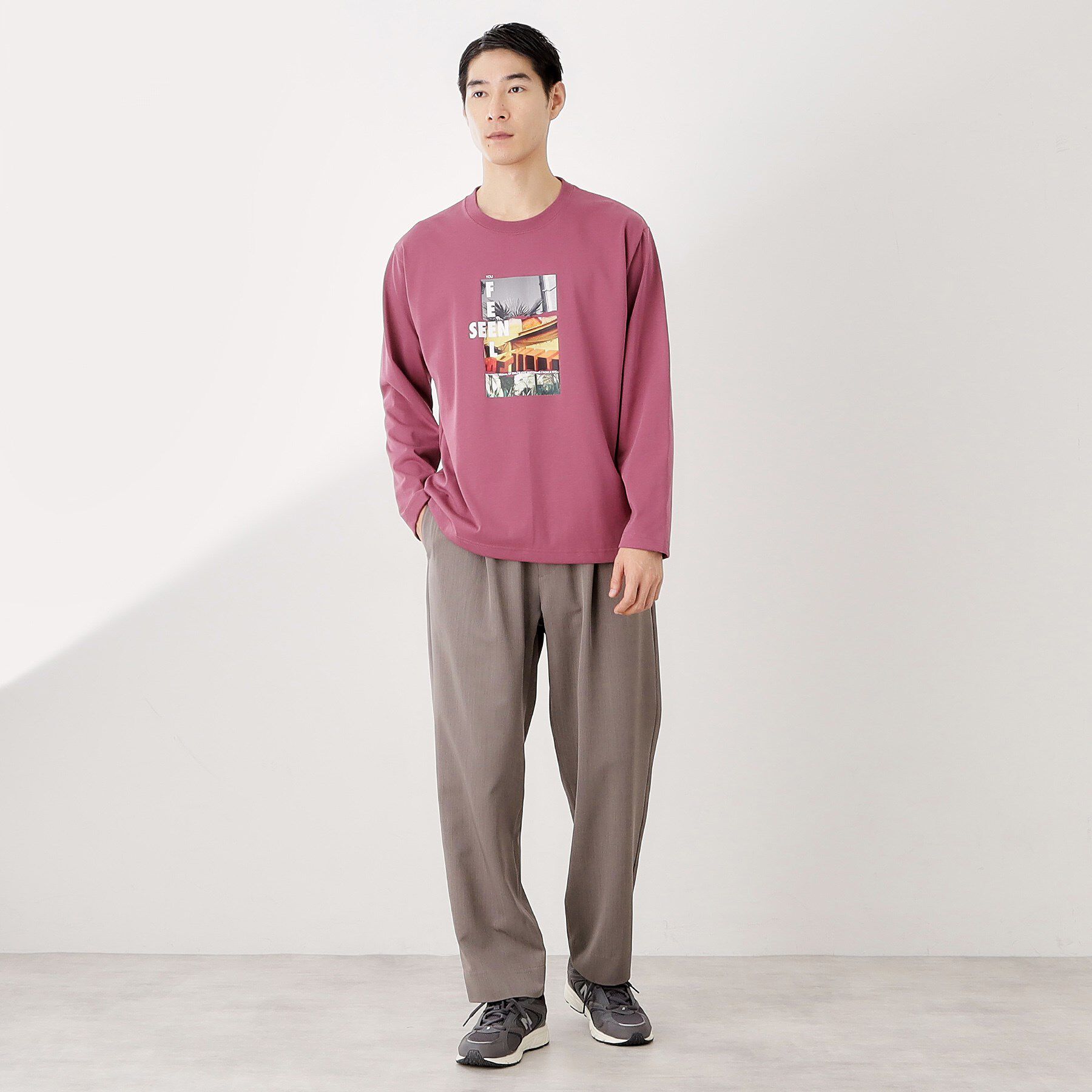 THE SHOP TK「フォトグラフプリント長袖Tシャツ【洗濯機OK】」|Tシャツ・カットソー|