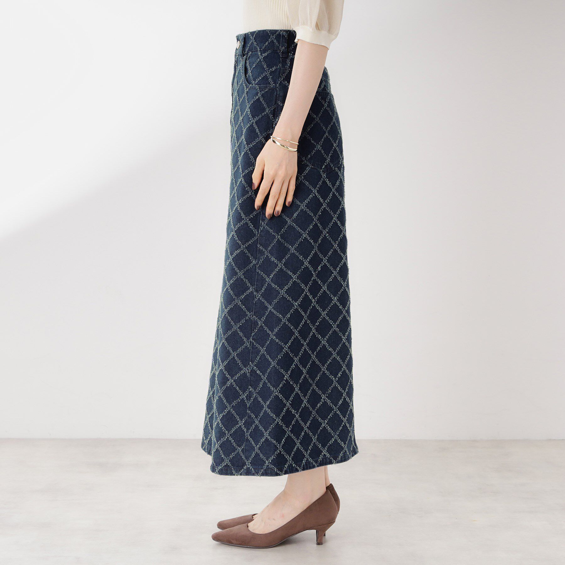THE SHOP TK「ジャカードデニムロングスカート【洗濯機OK】」|スカート|