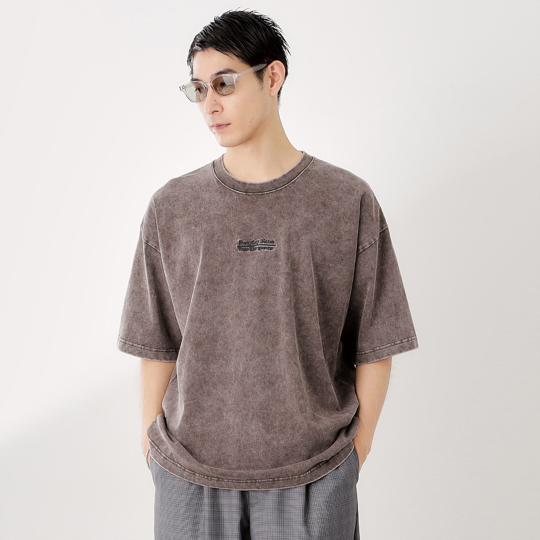 THE SHOP TK「ヴィンテージライク フェード5分袖Tシャツ 【ビッグシルエット／洗濯機OK】」|Tシャツ・カットソー|ライトベージュ(05