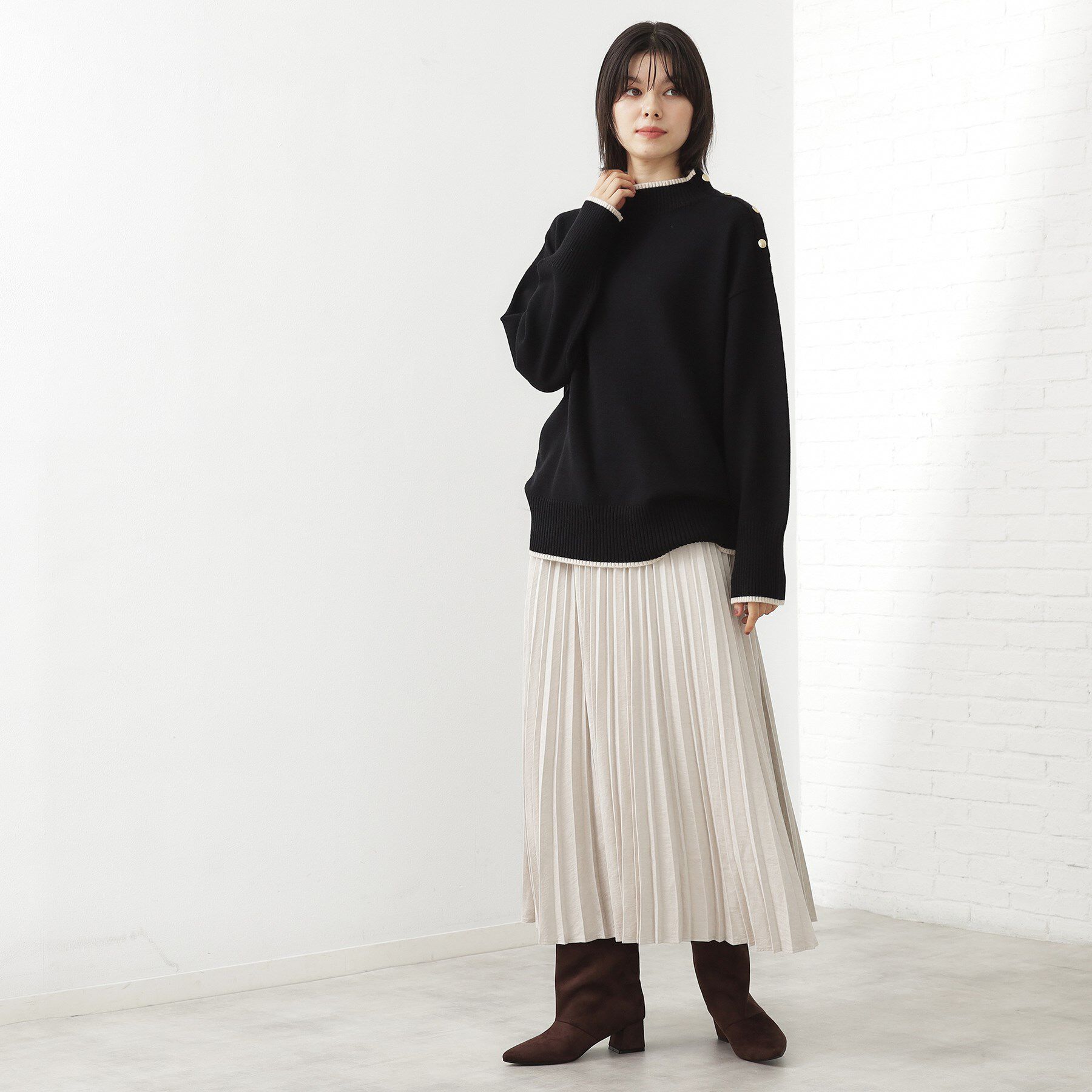 THE SHOP TK「【インしないで着られる】金ボタン ハイネックニット/毛玉になりにくい/静電気防止/洗濯機OK」|ニット・セーター|