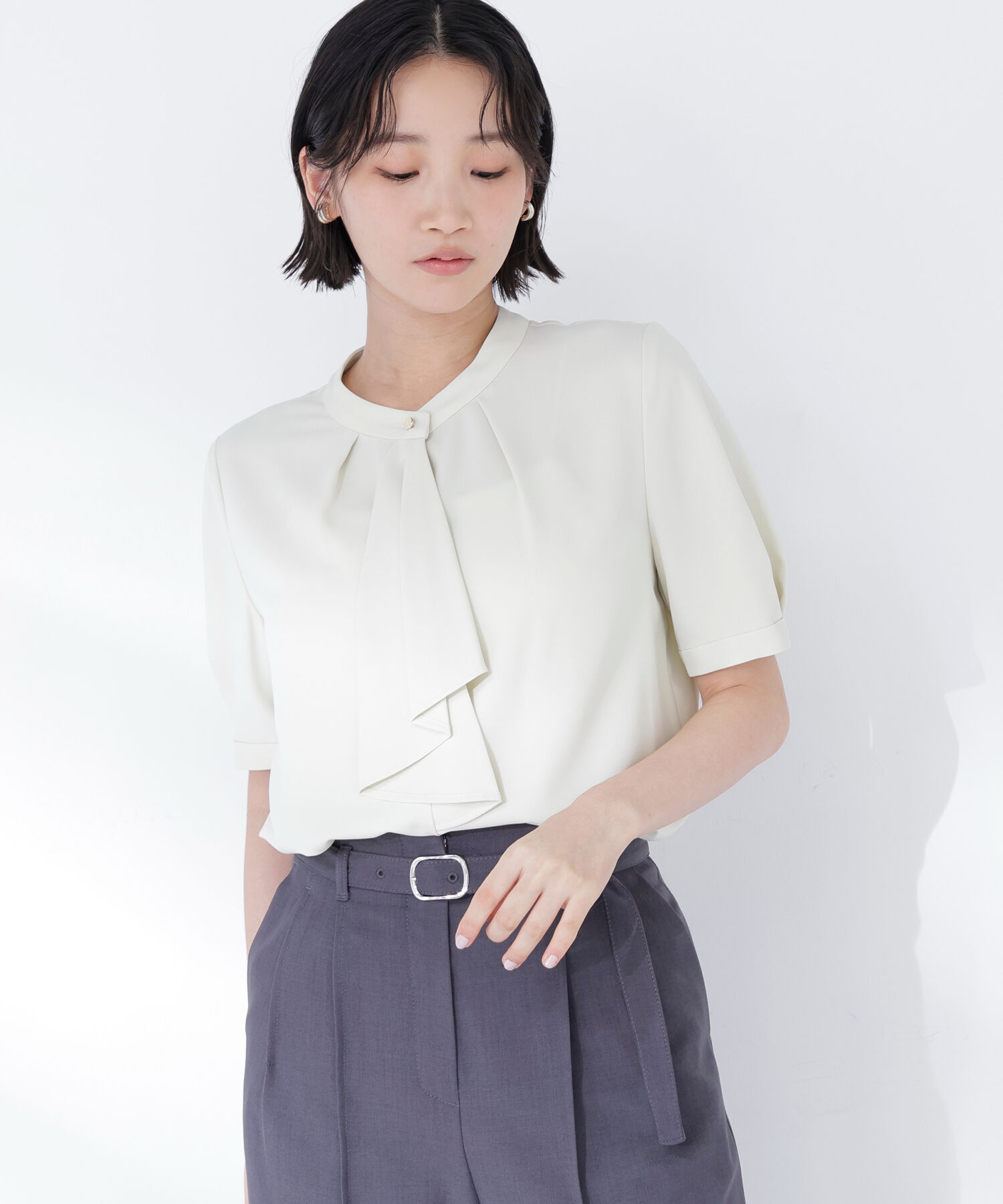  「ラッフルボウタイブラウス半袖」|シャツ・ブラウス|