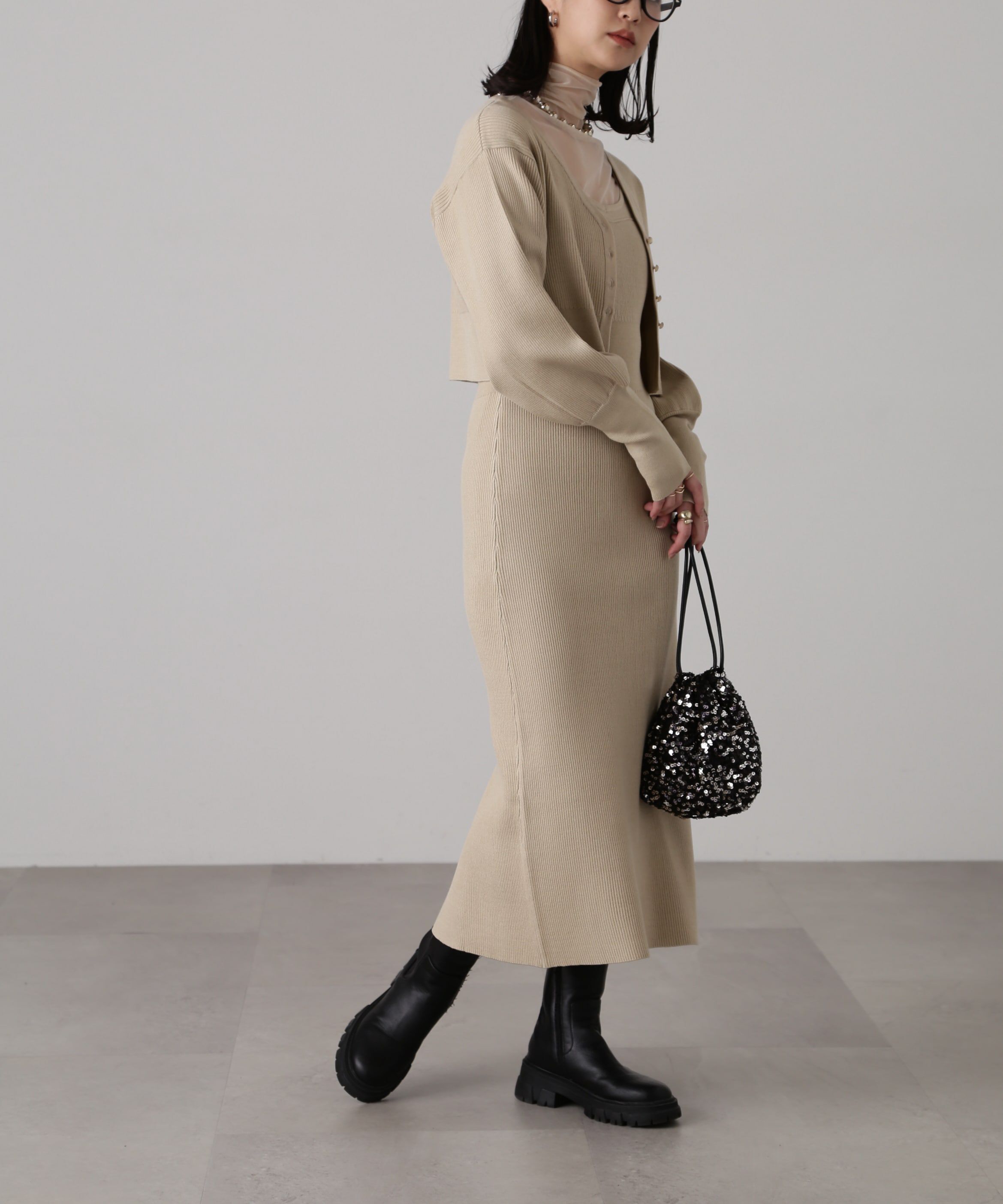  「［セットアップ対応］Iラインリブニットワンピース」|ワンピース|