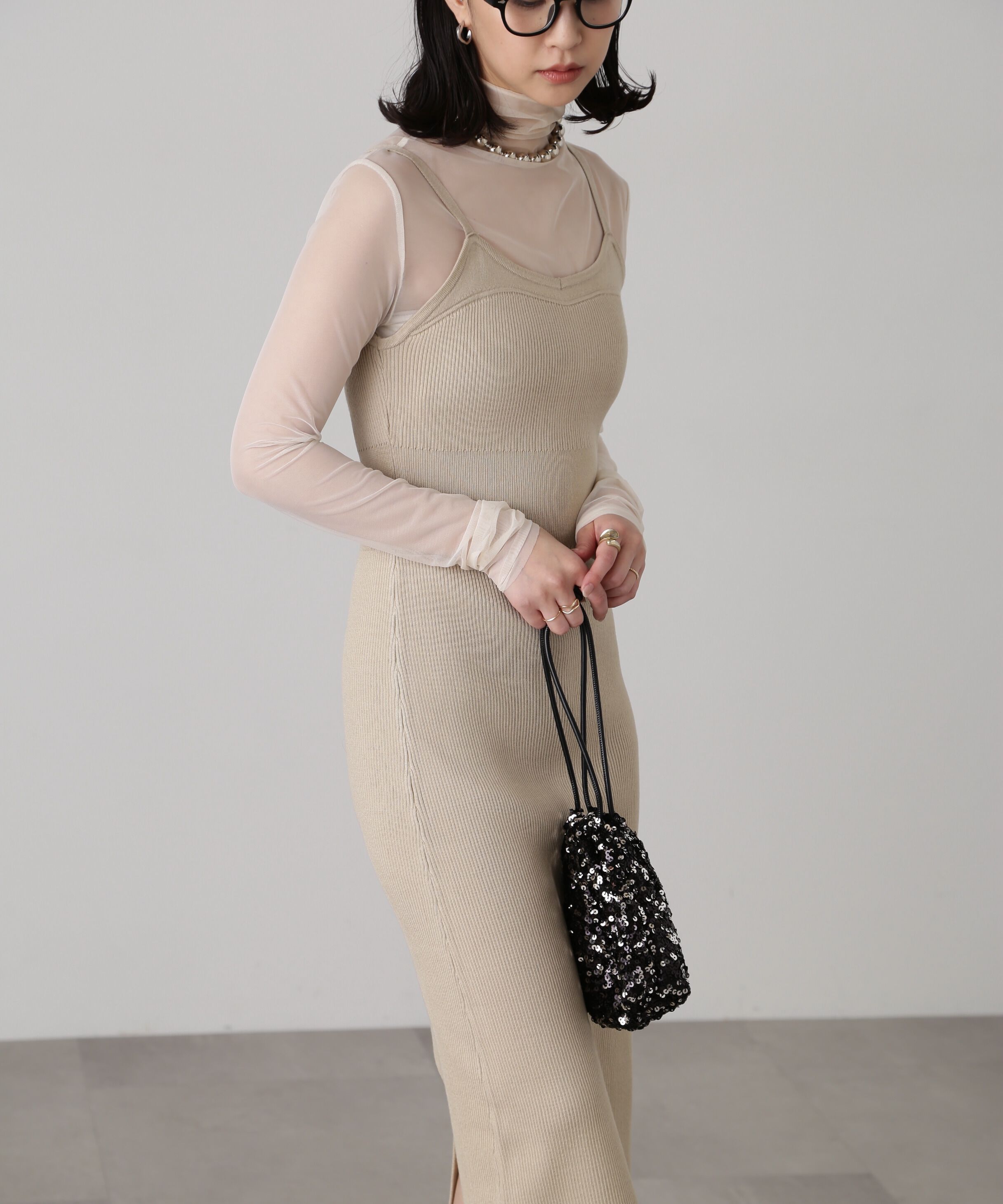  「［セットアップ対応］Iラインリブニットワンピース」|ワンピース|