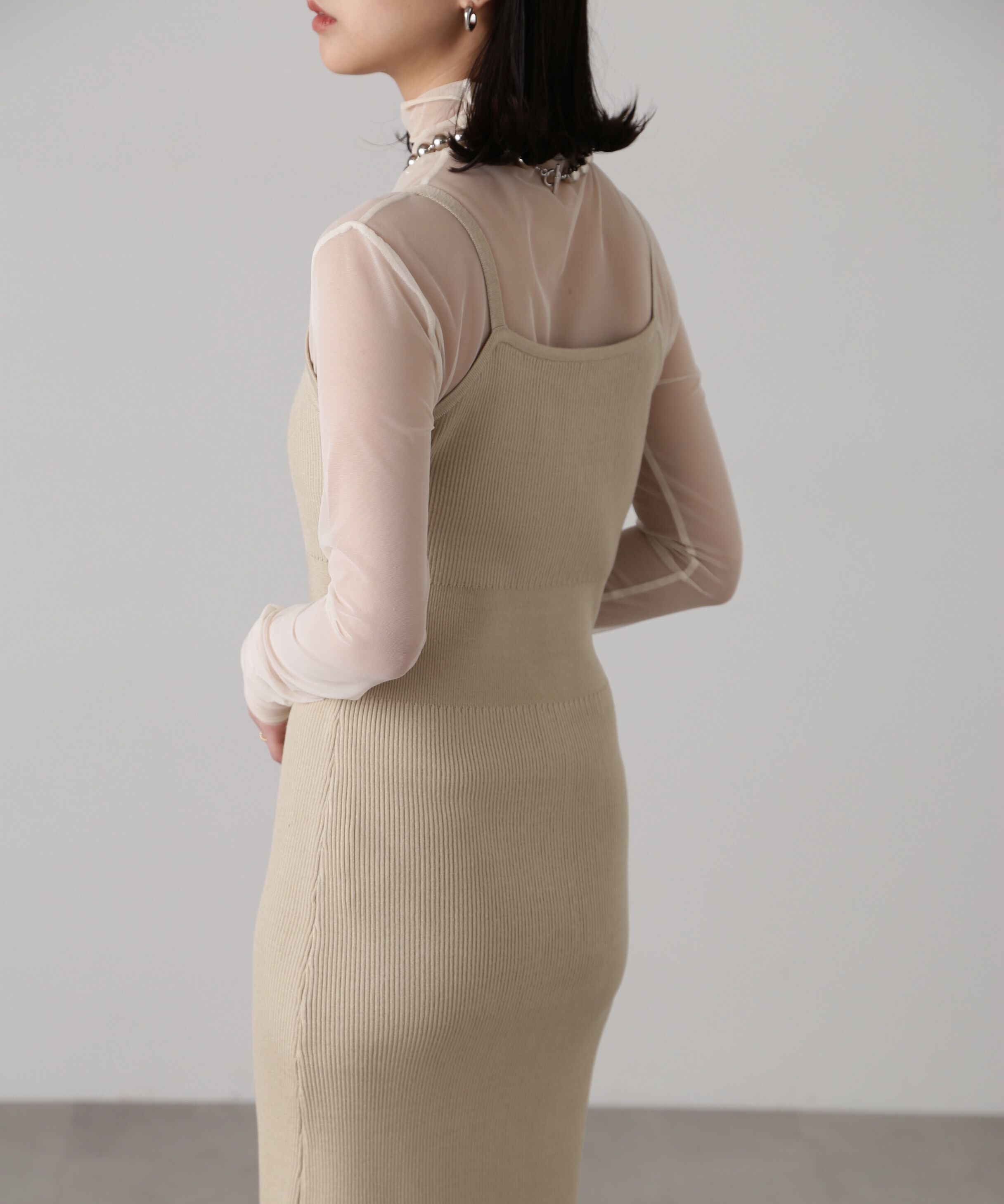  「［セットアップ対応］Iラインリブニットワンピース」|ワンピース|