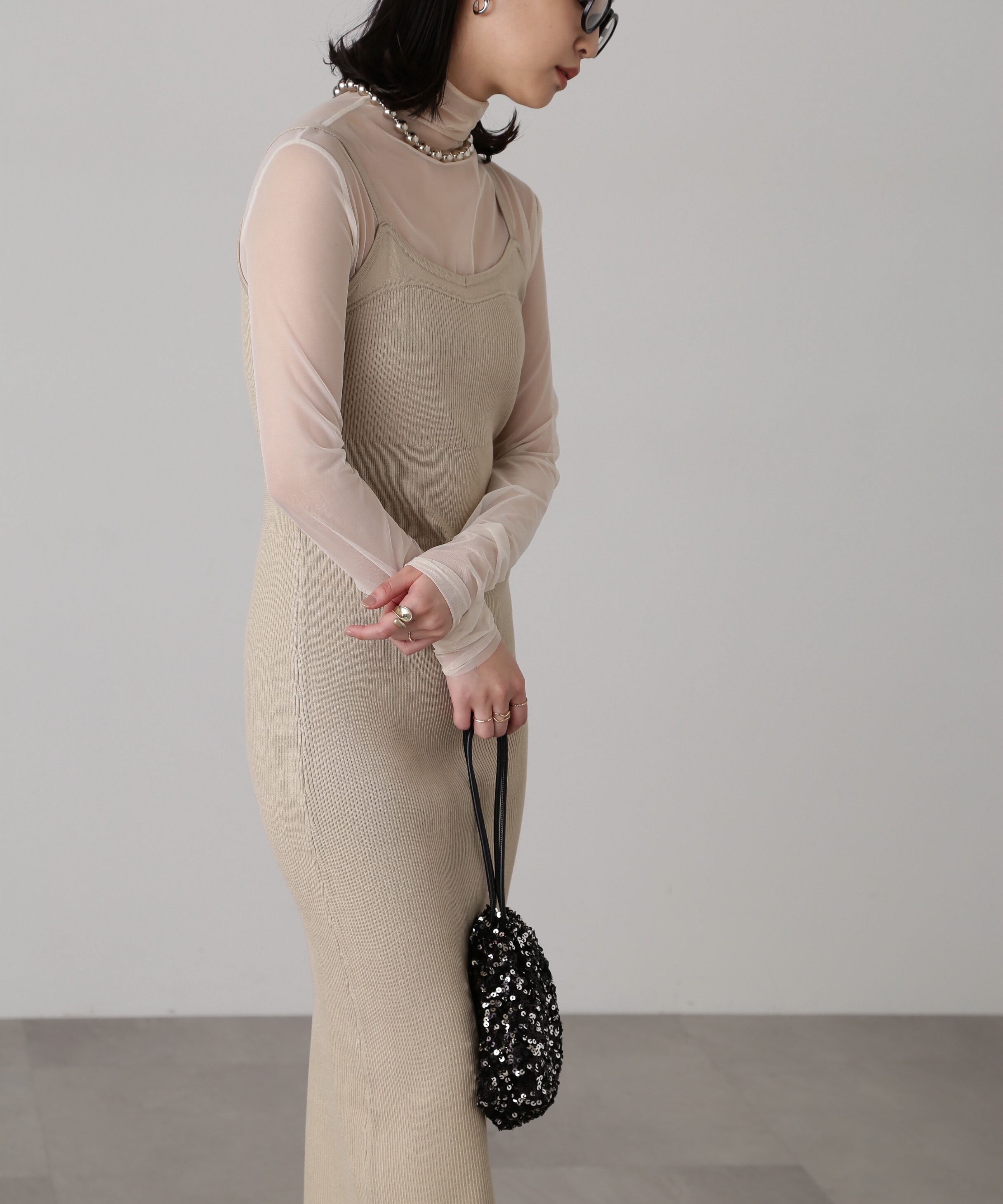  「［セットアップ対応］Iラインリブニットワンピース」|ワンピース|