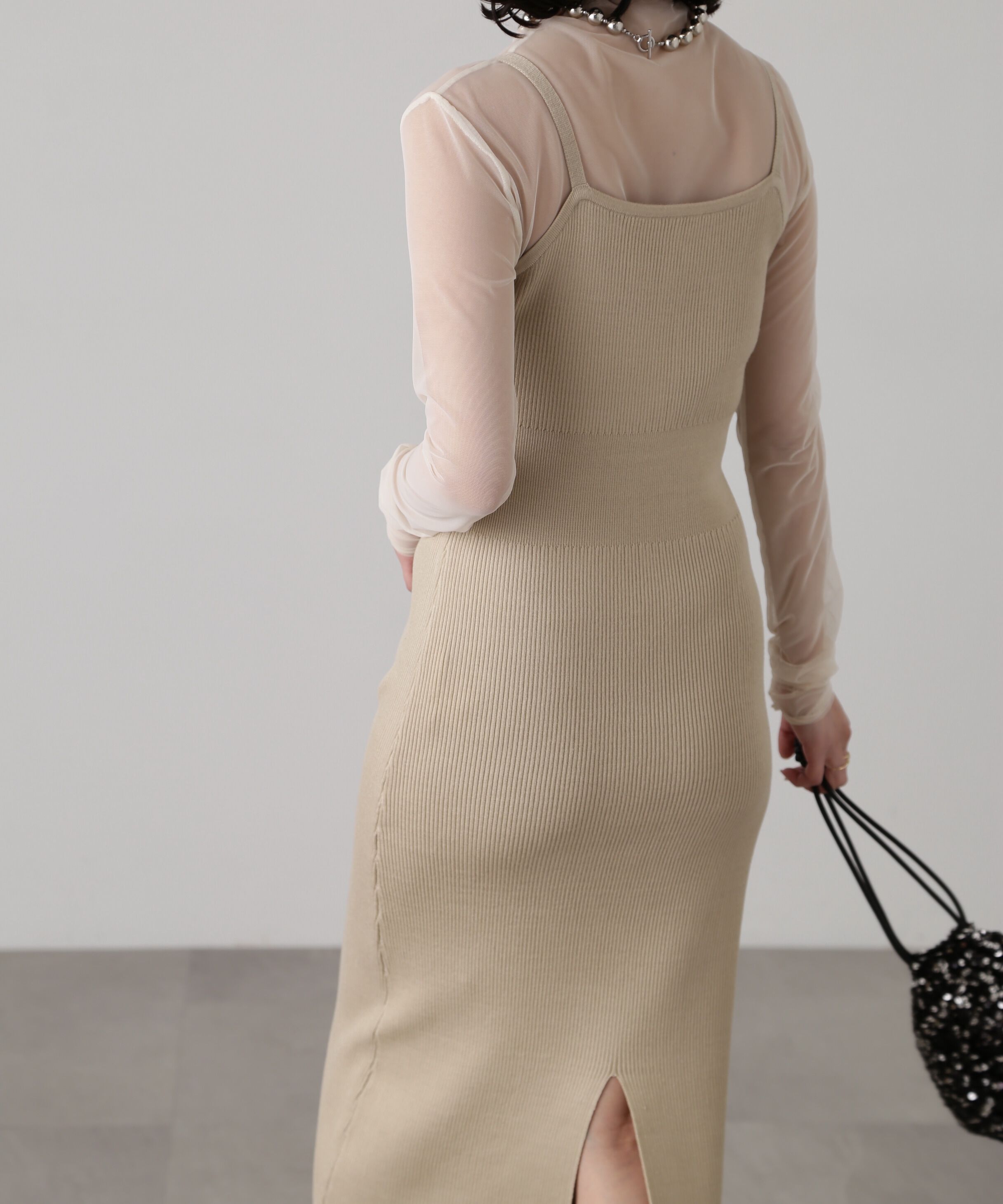  「［セットアップ対応］Iラインリブニットワンピース」|ワンピース|