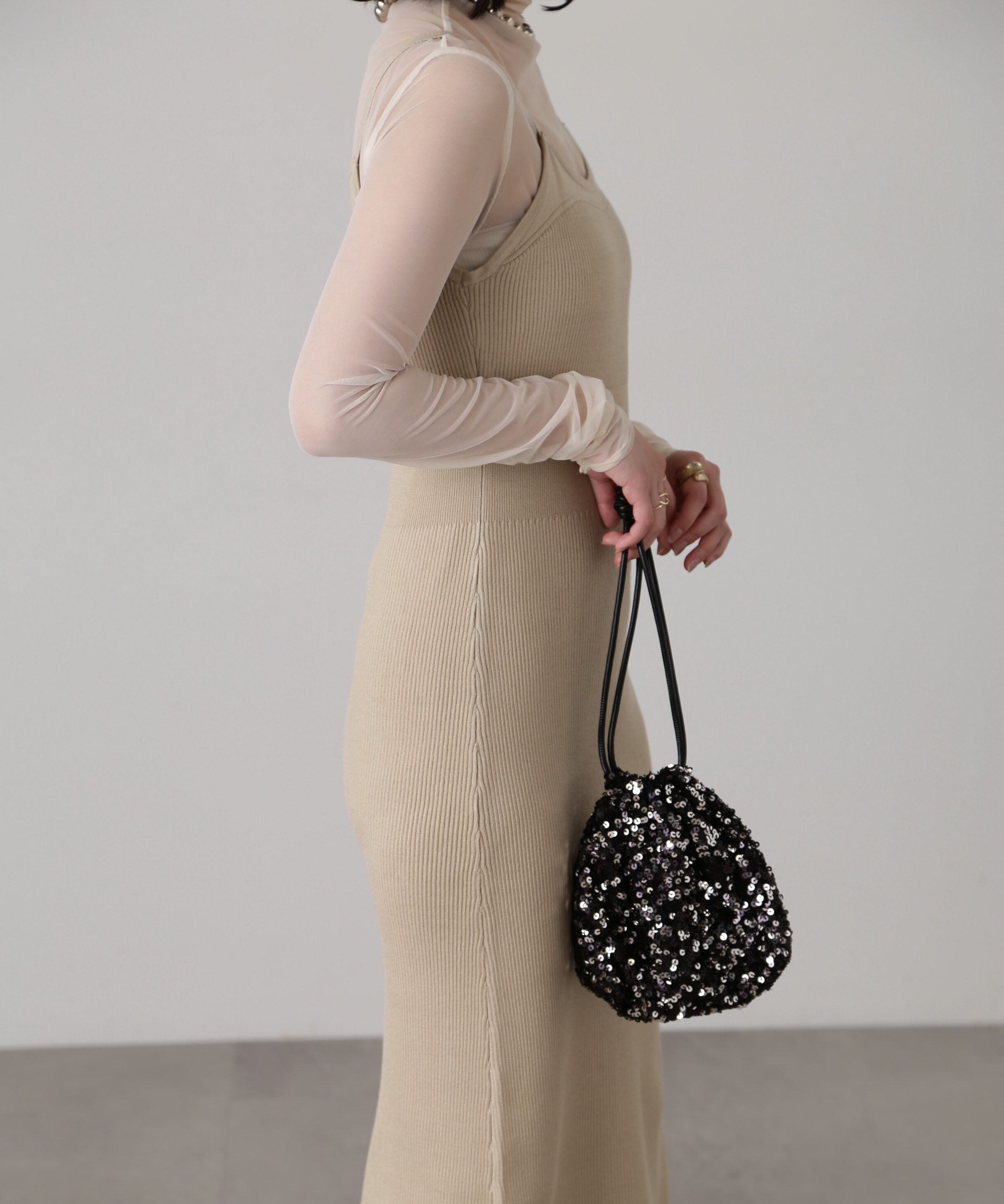  「［セットアップ対応］Iラインリブニットワンピース」|ワンピース|