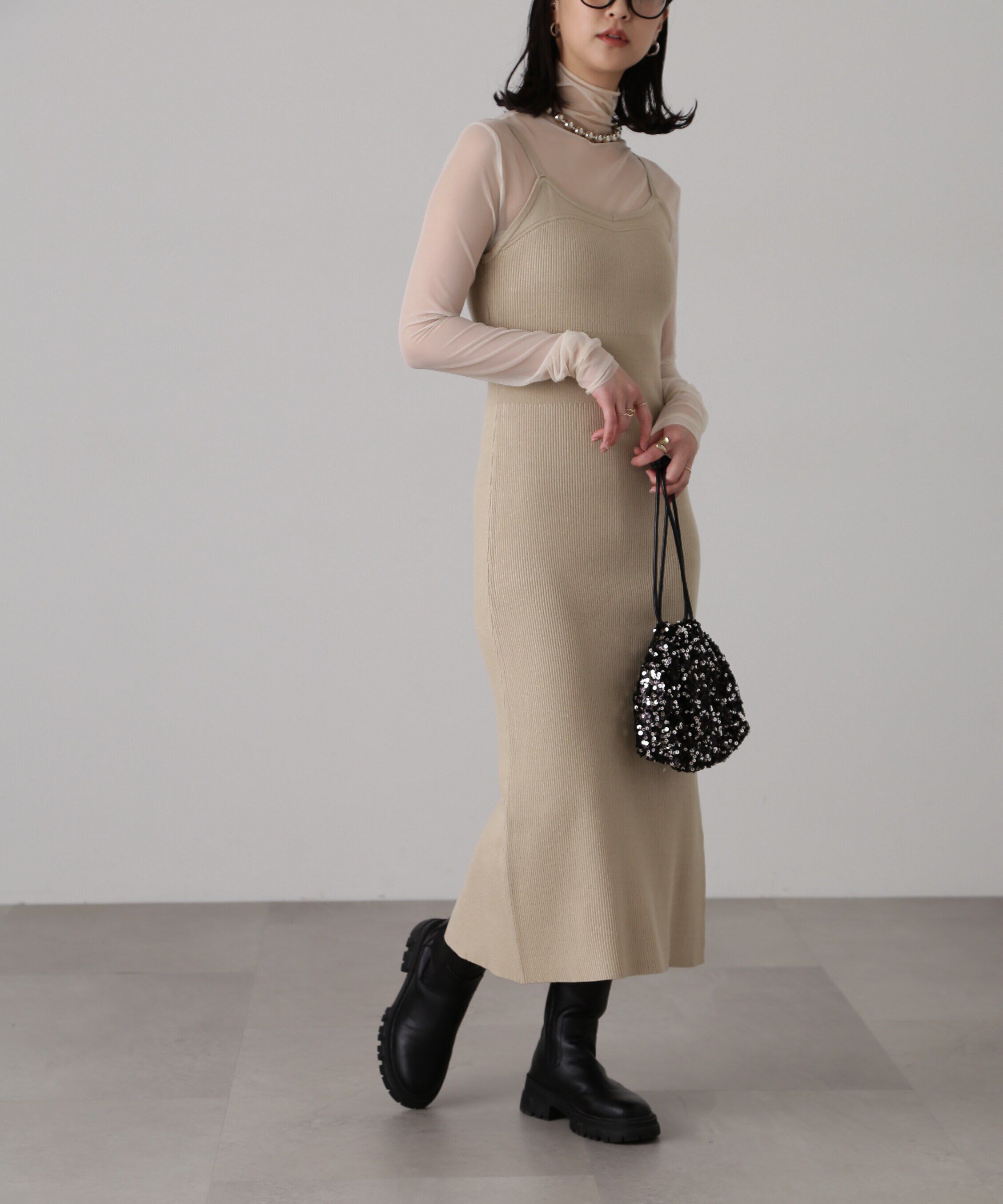  「［セットアップ対応］Iラインリブニットワンピース」|ワンピース|