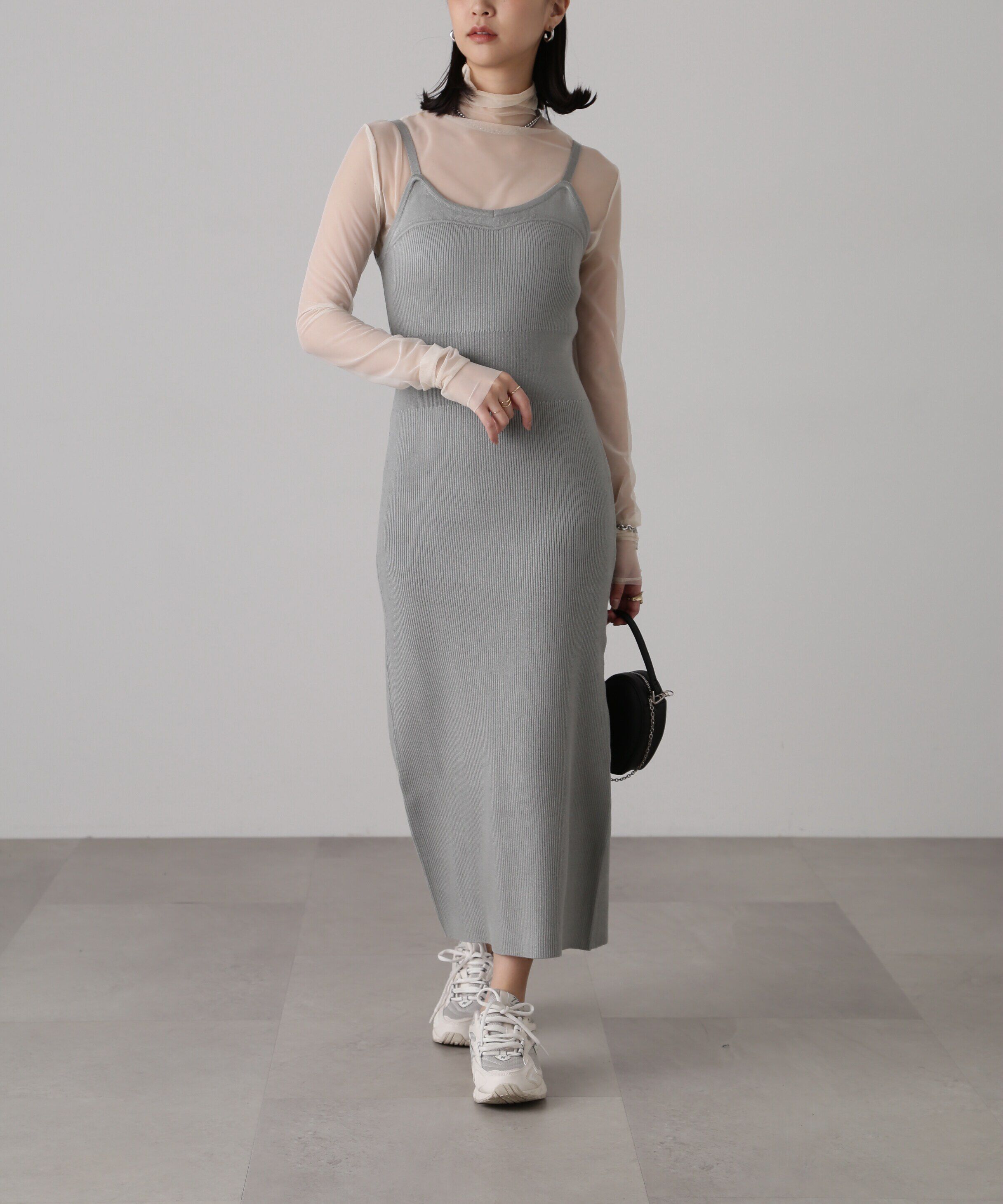  「［セットアップ対応］Iラインリブニットワンピース」|ワンピース|