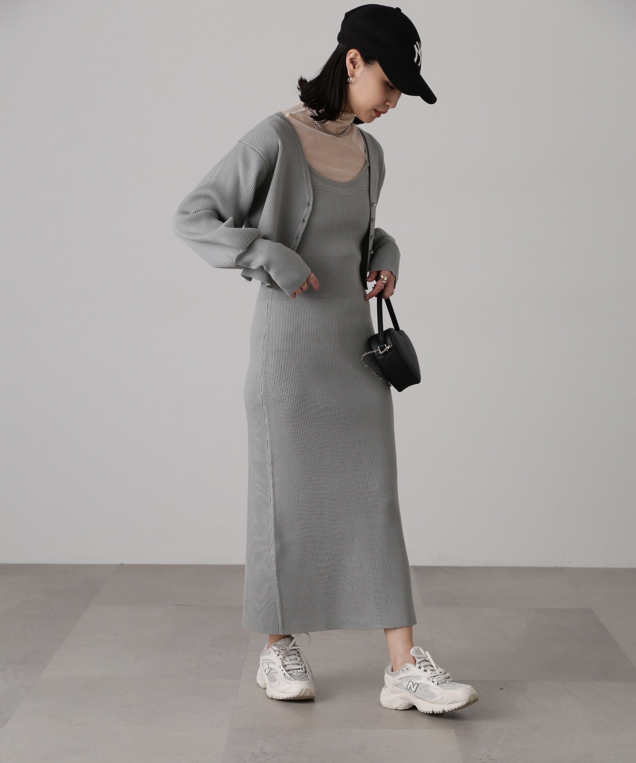  「［セットアップ対応］Iラインリブニットワンピース」|ワンピース|