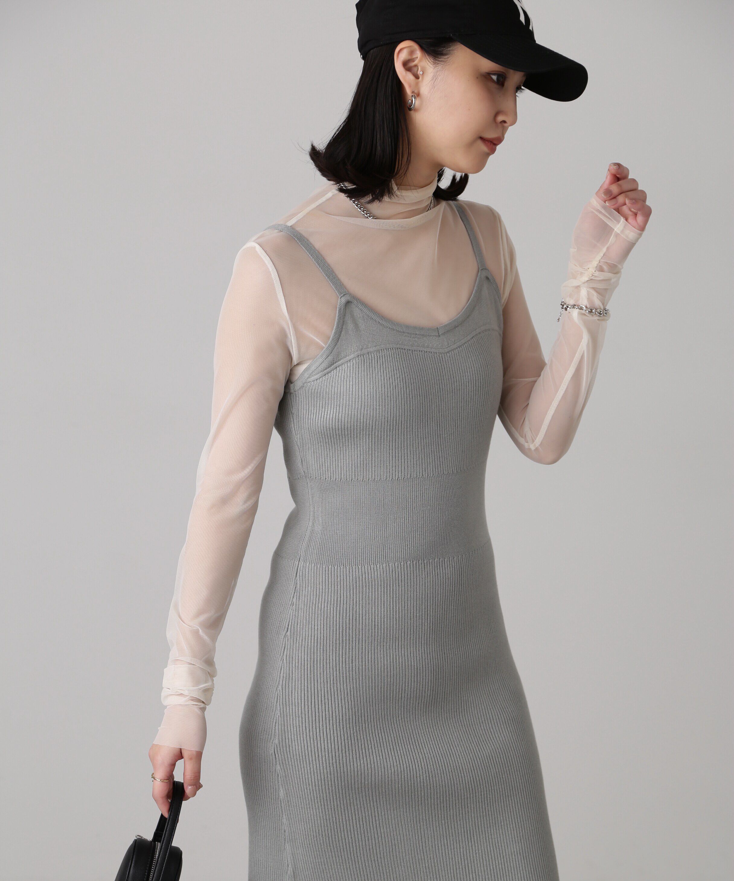  「［セットアップ対応］Iラインリブニットワンピース」|ワンピース|