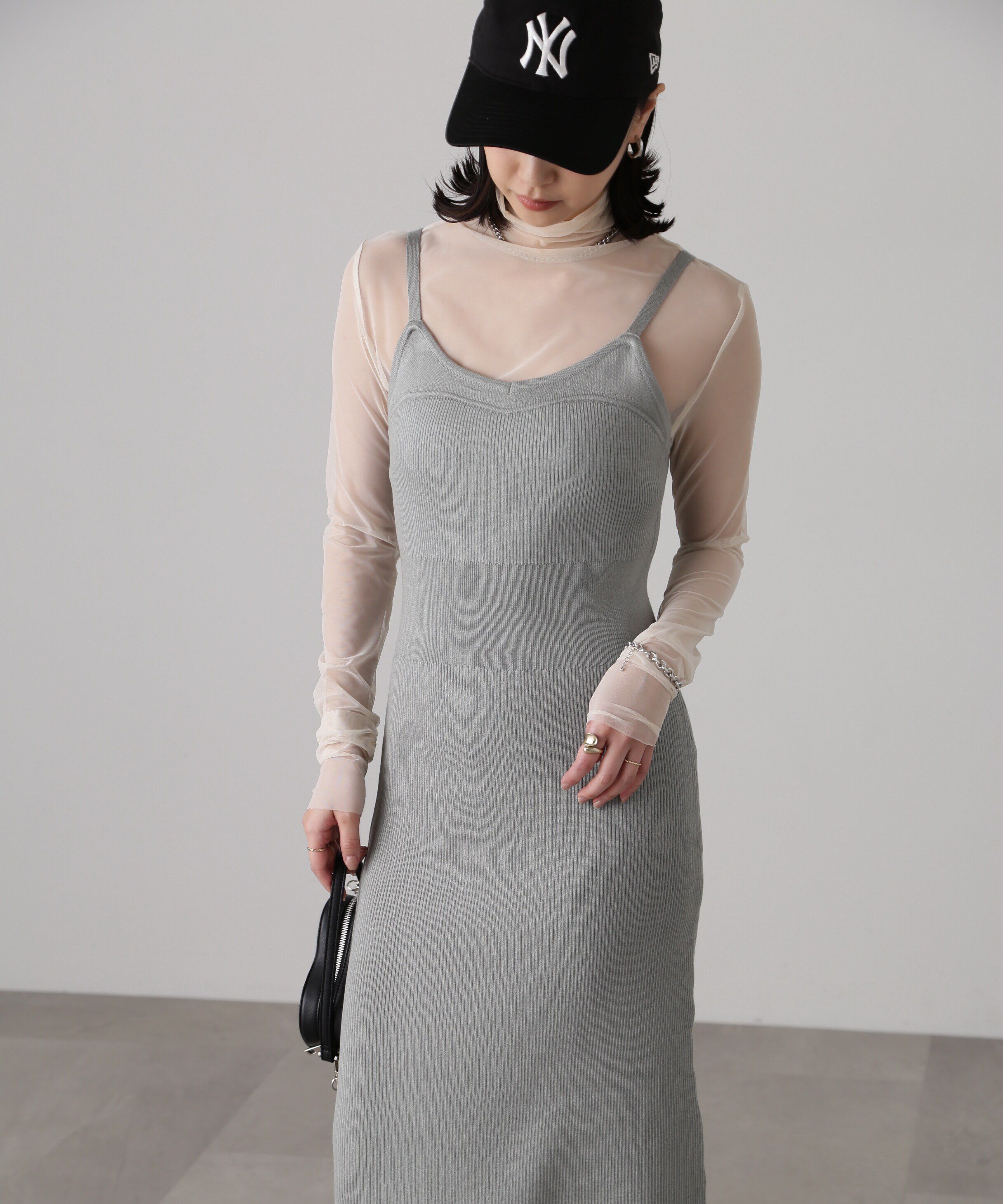  「［セットアップ対応］Iラインリブニットワンピース」|ワンピース|