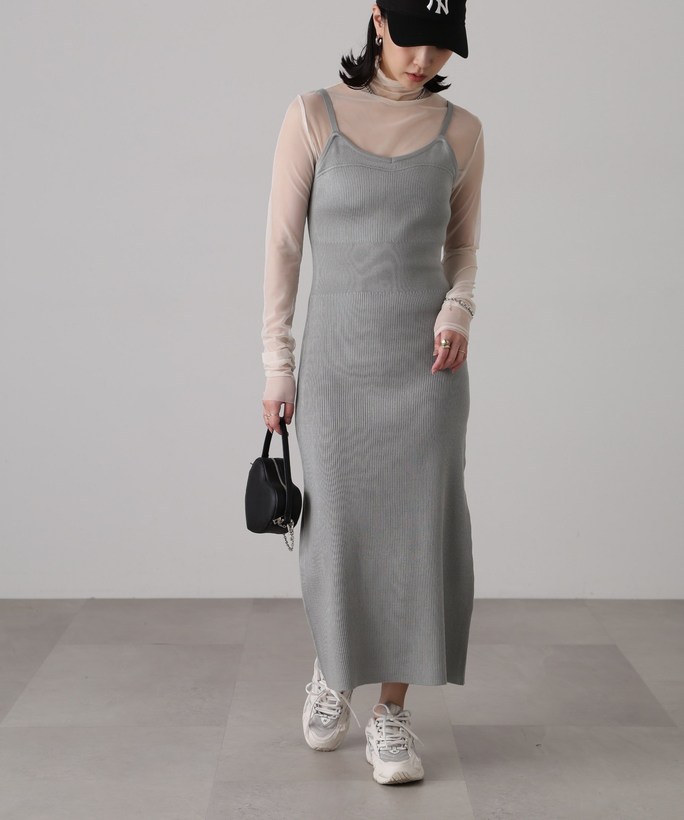  「［セットアップ対応］Iラインリブニットワンピース」|ワンピース|