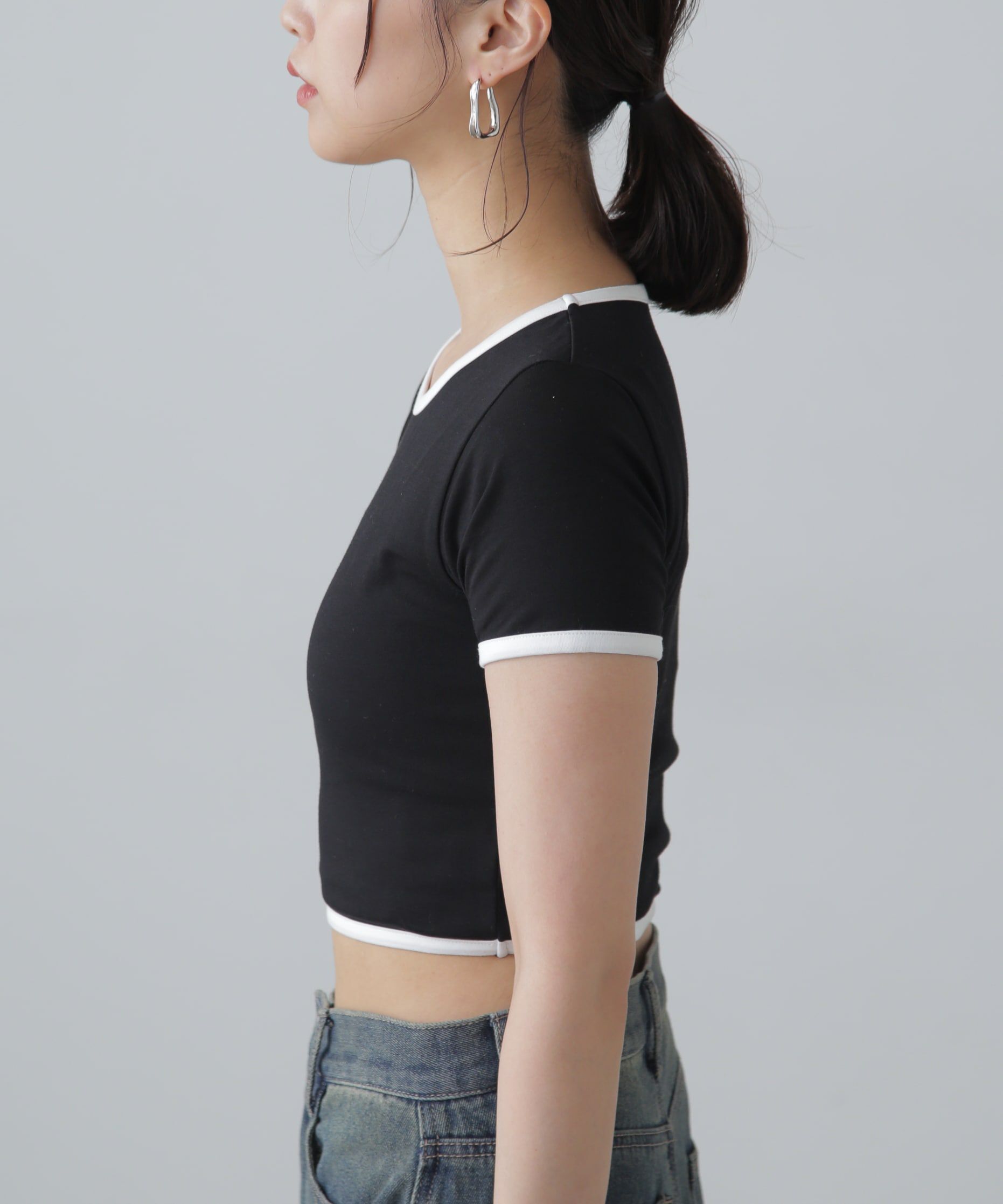  「ショート丈リンガーTシャツ」|Tシャツ・カットソー|