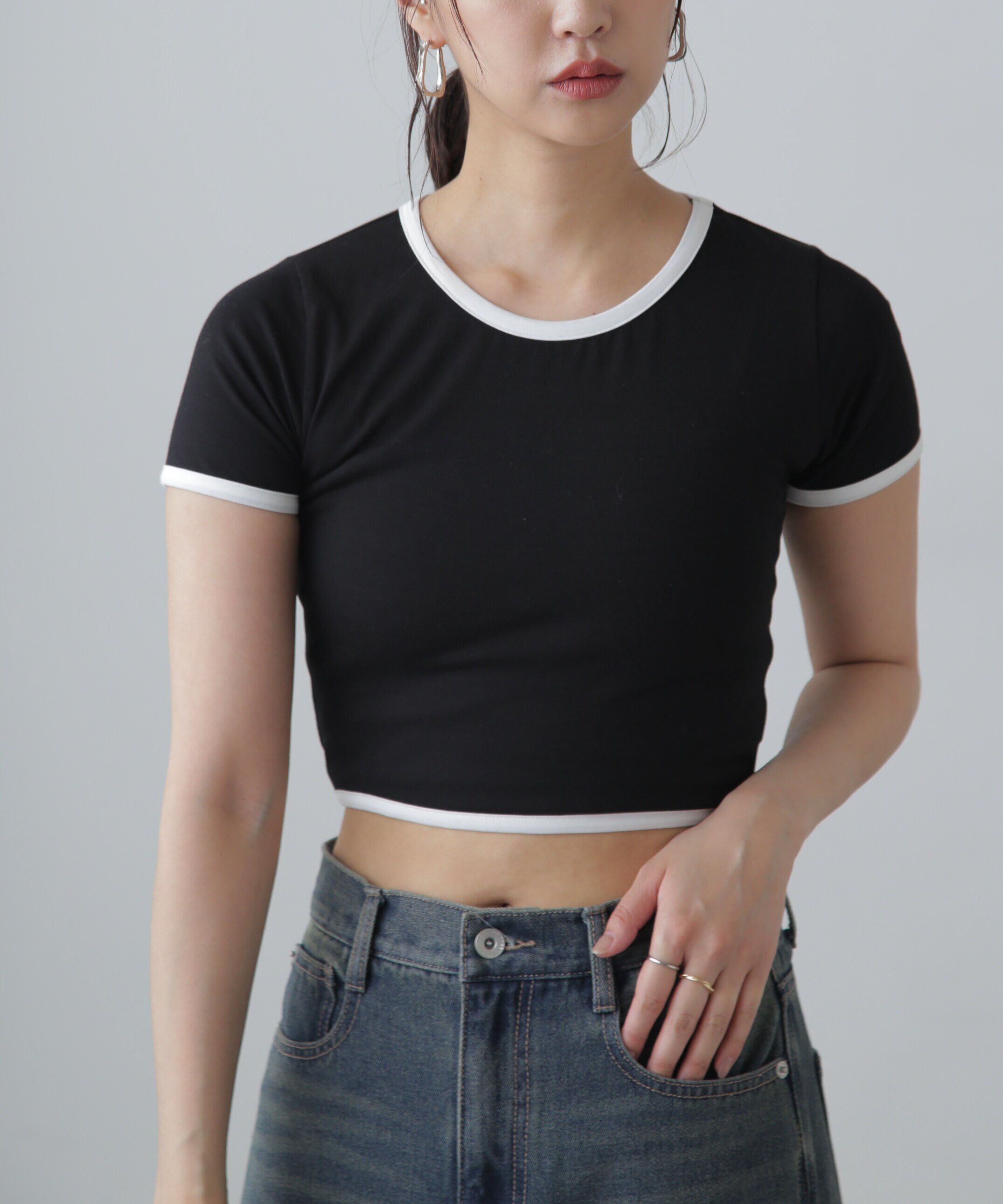  「ショート丈リンガーTシャツ」|Tシャツ・カットソー|