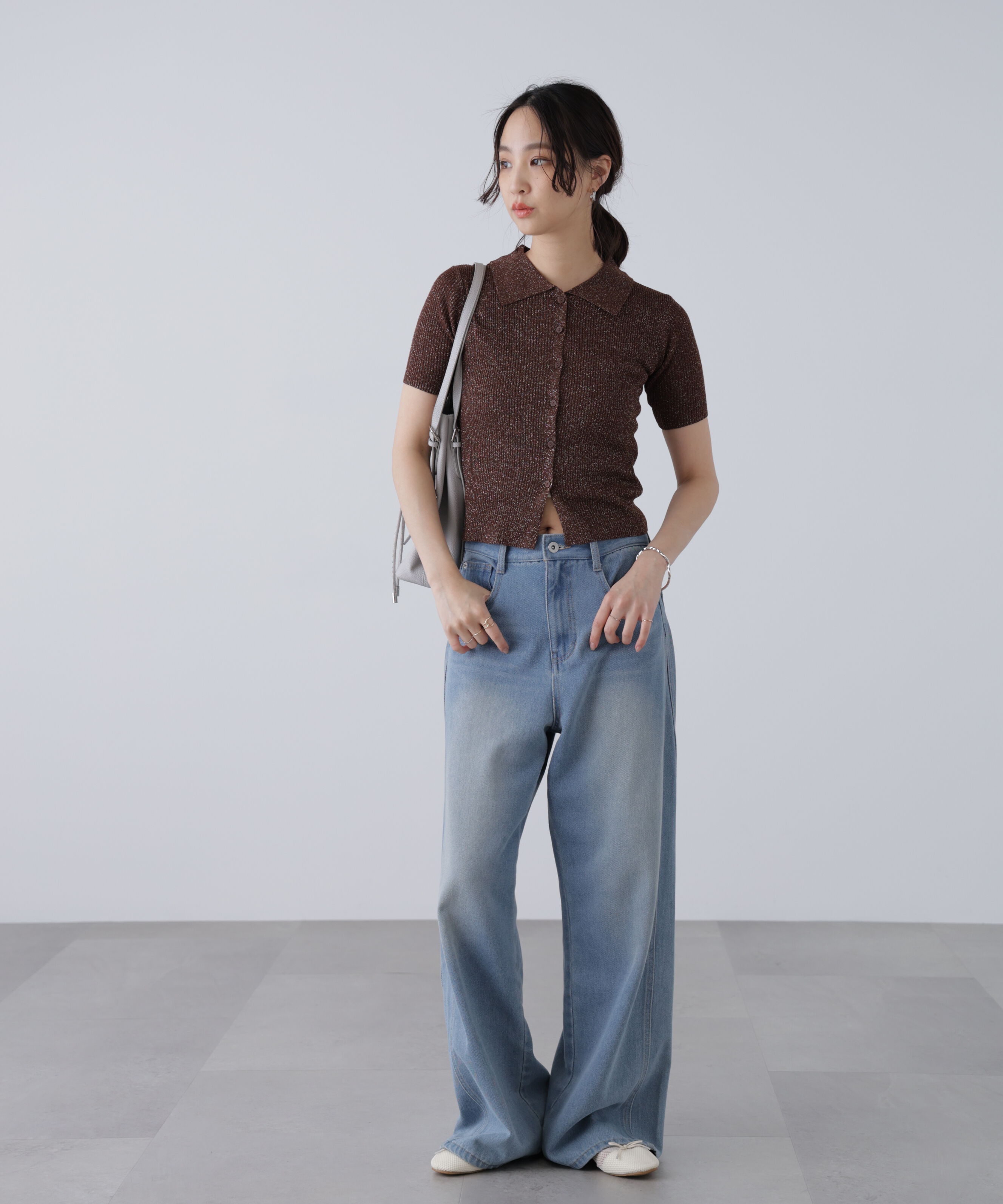  「衿付きラメニットカーディガン」|ニット・セーター|